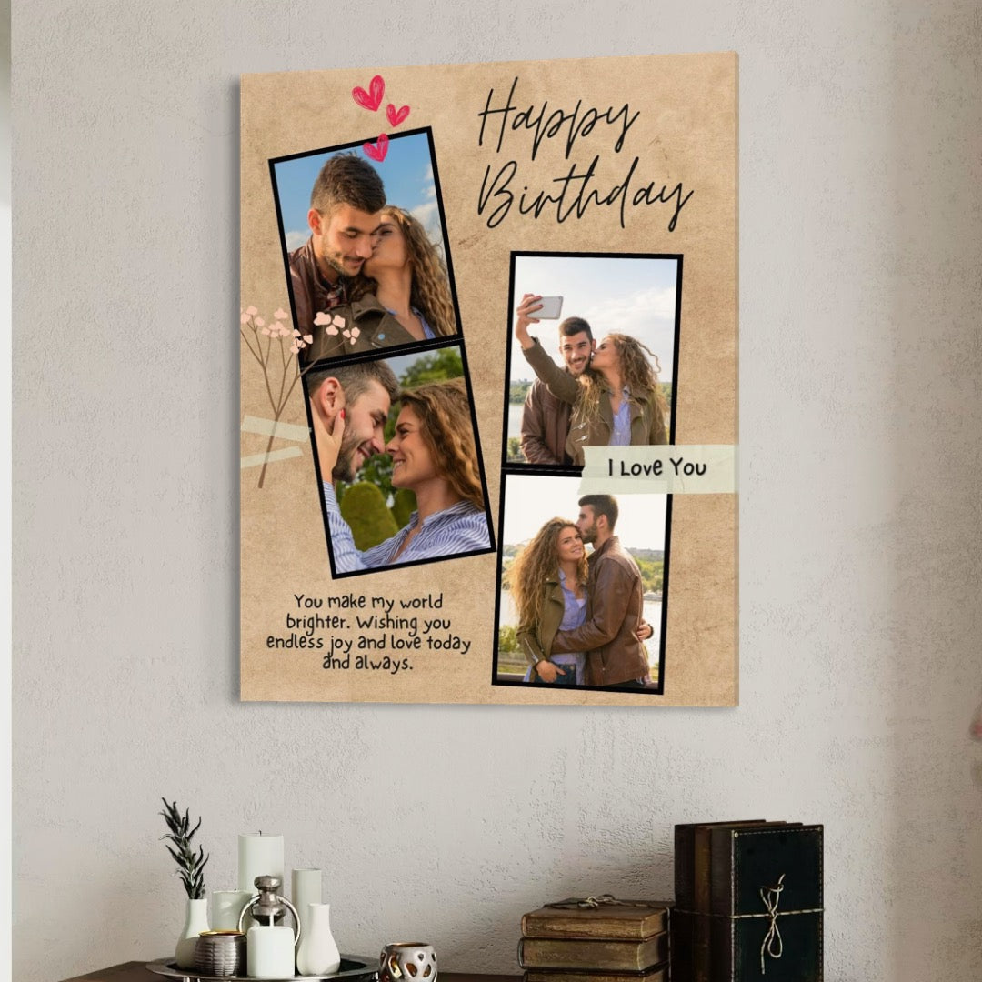 Tablou Canvas Personalizat cu 4 Poze Pentru Aniversari " Happy Birthday", PS138