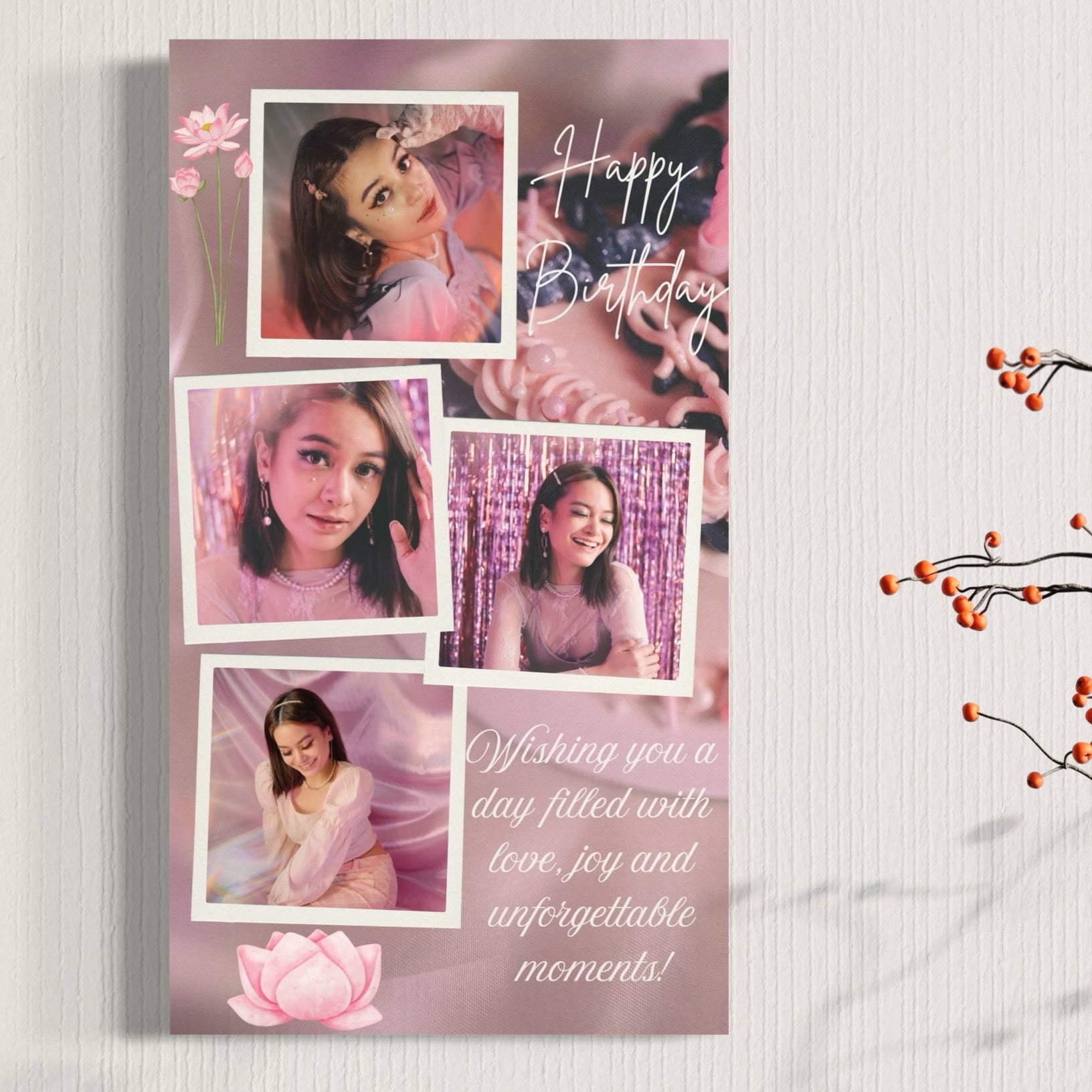 Tablou Canvas Personalizat cu 4 Poze Pentru Aniversari " Happy Birthday", PS139