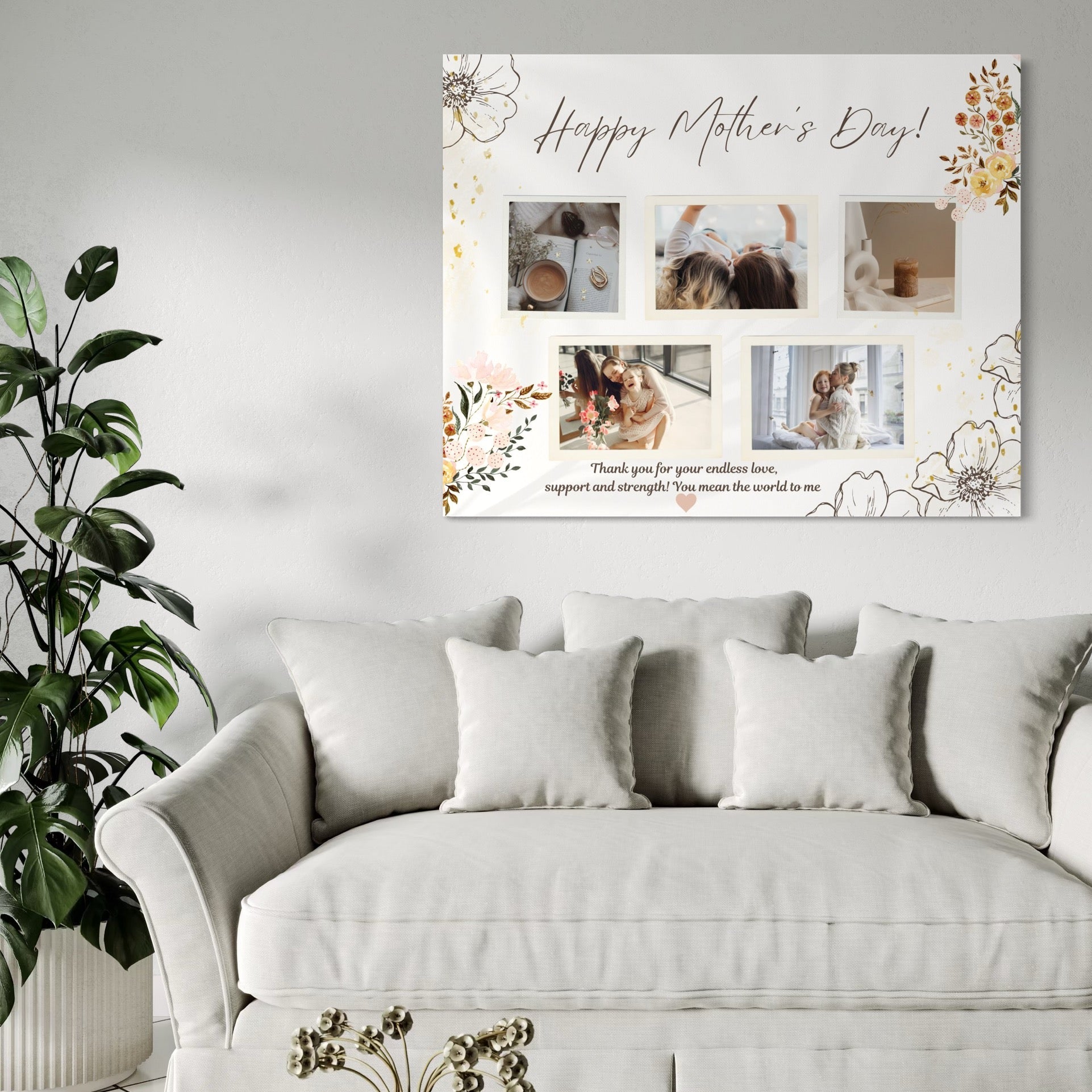 Tablou Canvas Personalizat cu 5 Poze Pentru Mama "Happy Mother's Day", PS141