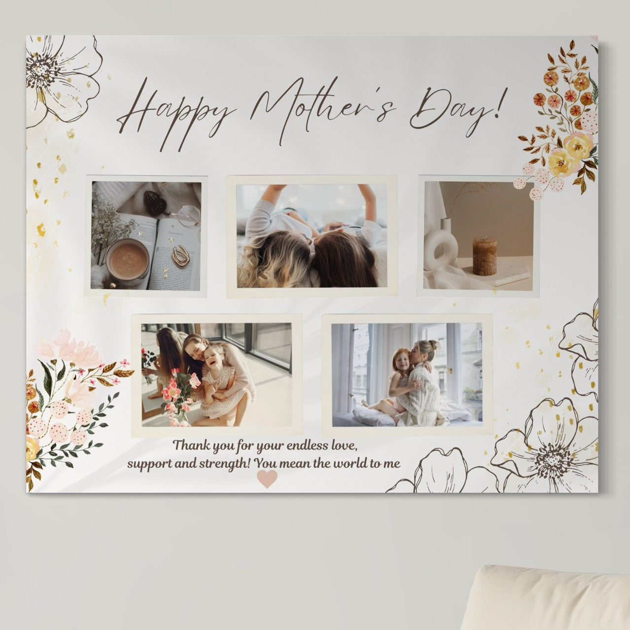 Tablou Canvas Personalizat cu 5 Poze Pentru Mama "Happy Mother's Day", PS141