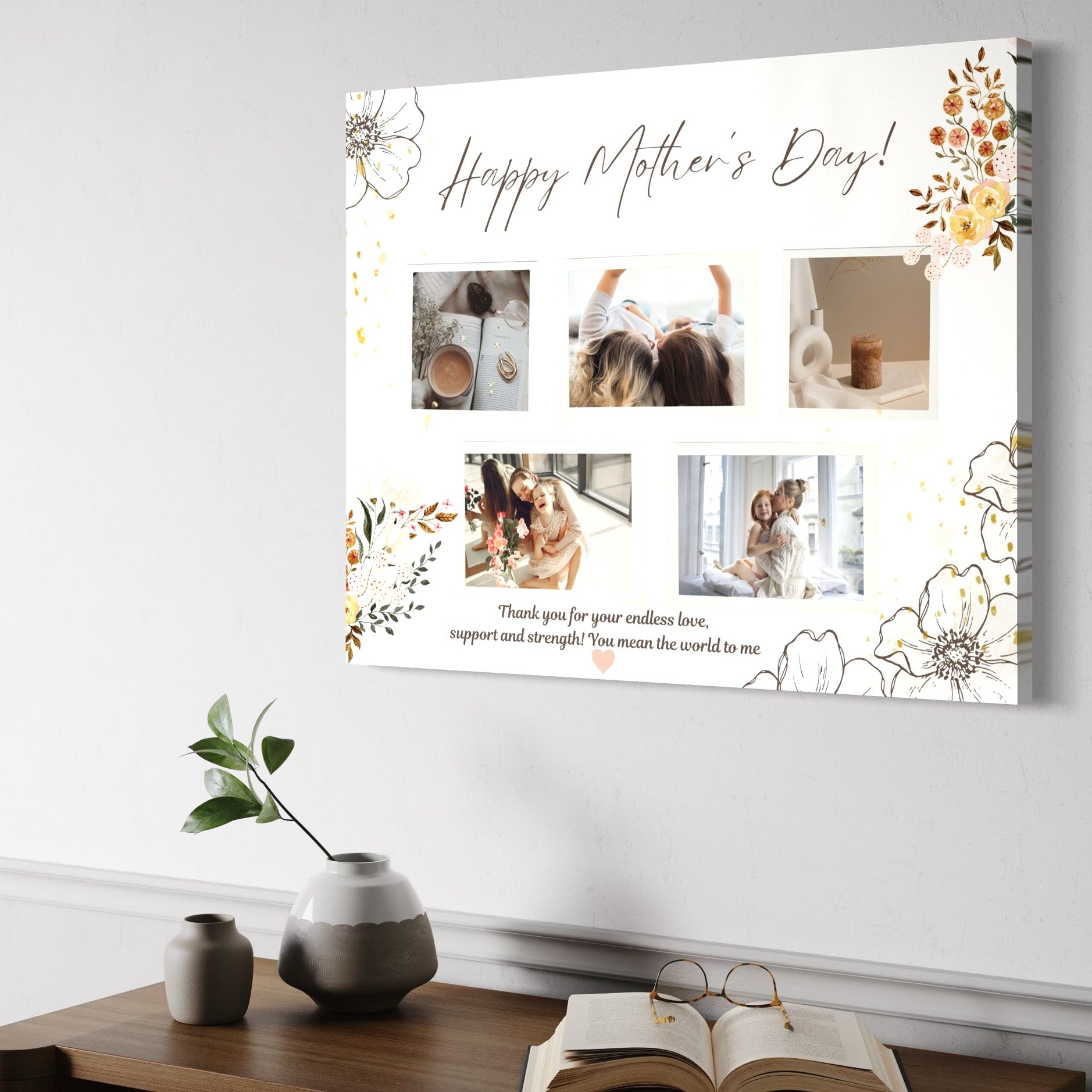 Tablou Canvas Personalizat cu 5 Poze Pentru Mama "Happy Mother's Day", PS141