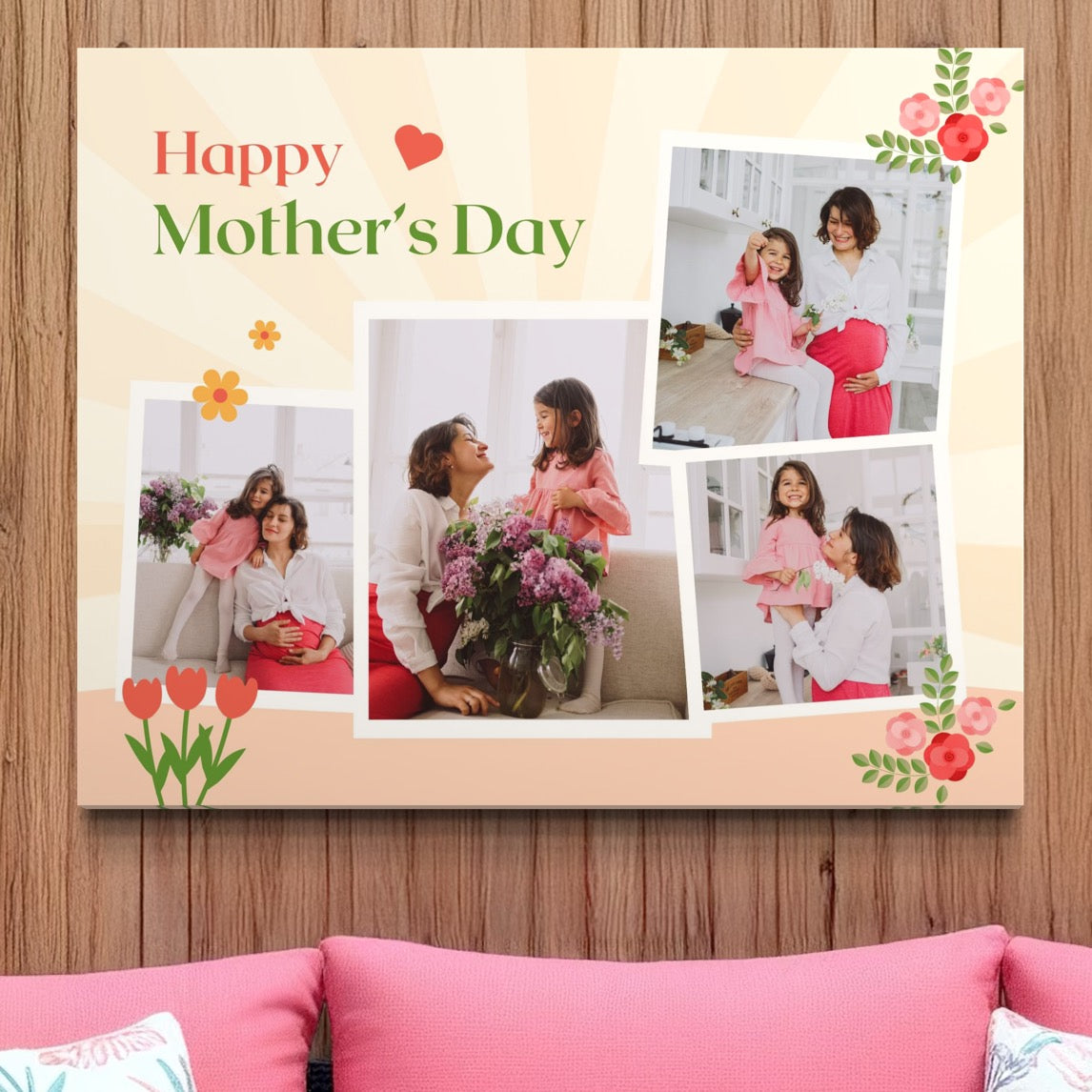 Tablou Canvas Personalizat cu 4 Poze Pentru Mama "Happy Mother's Day", PS142