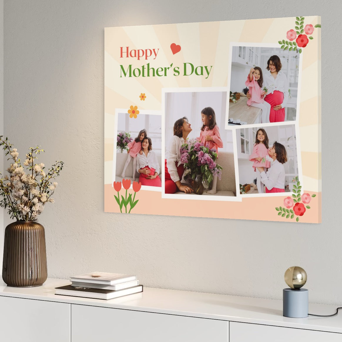 Tablou Canvas Personalizat cu 4 Poze Pentru Mama "Happy Mother's Day", PS142