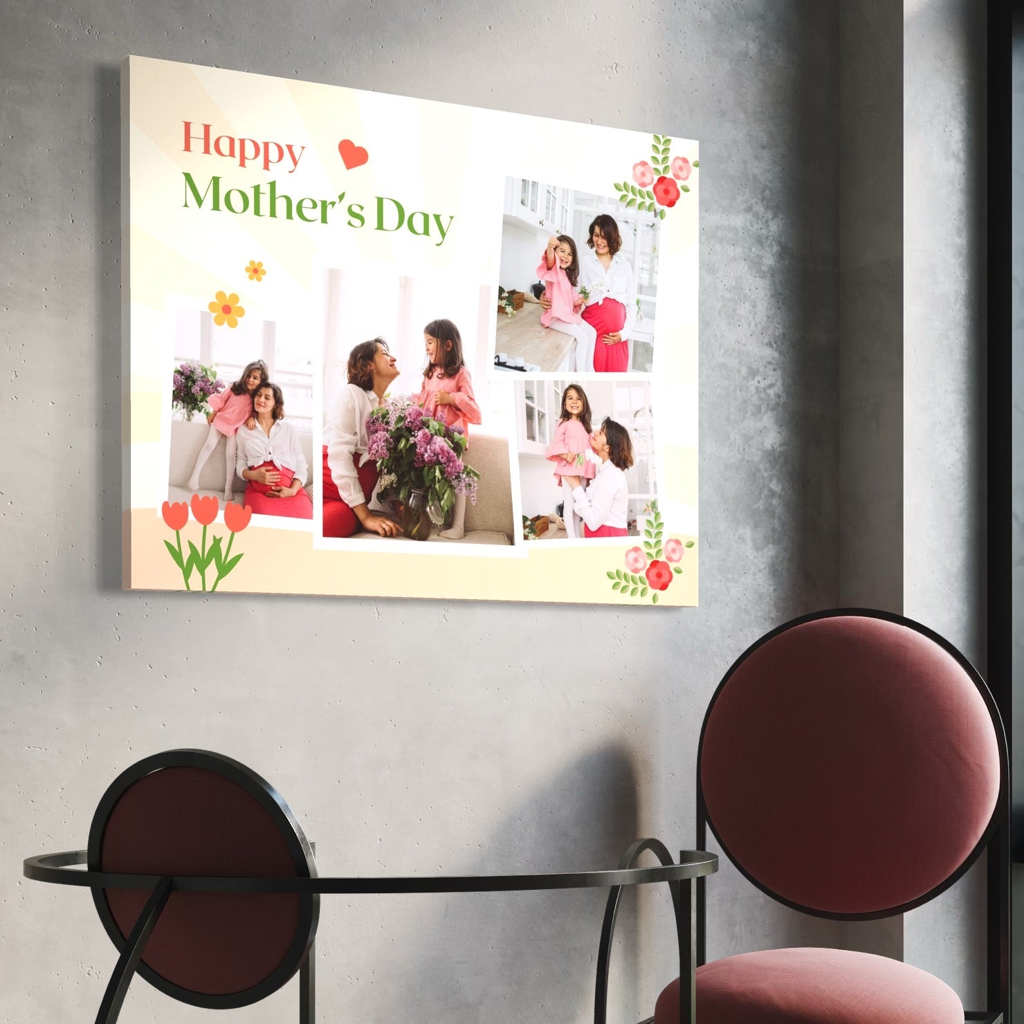 Imagine cu tablou canvas personalizat cu fotografii de familie, tiparita pe panza canvas