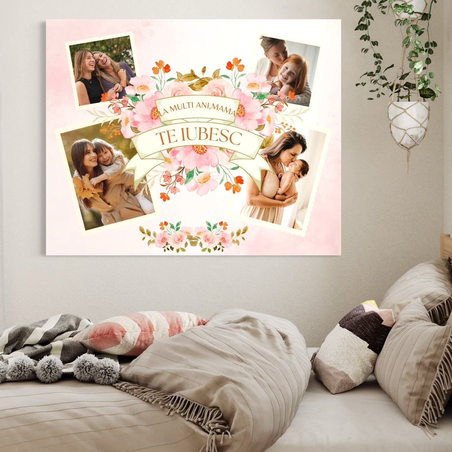 Tablou Canvas Personalizat cu 4 Poze Pentru Mama "La Multi Ani, Mama", PS143
