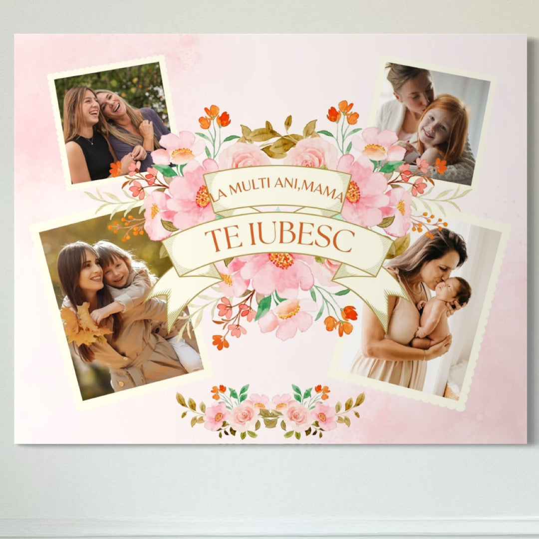 Tablou Canvas Personalizat cu 4 Poze Pentru Mama "La Multi Ani, Mama", PS143