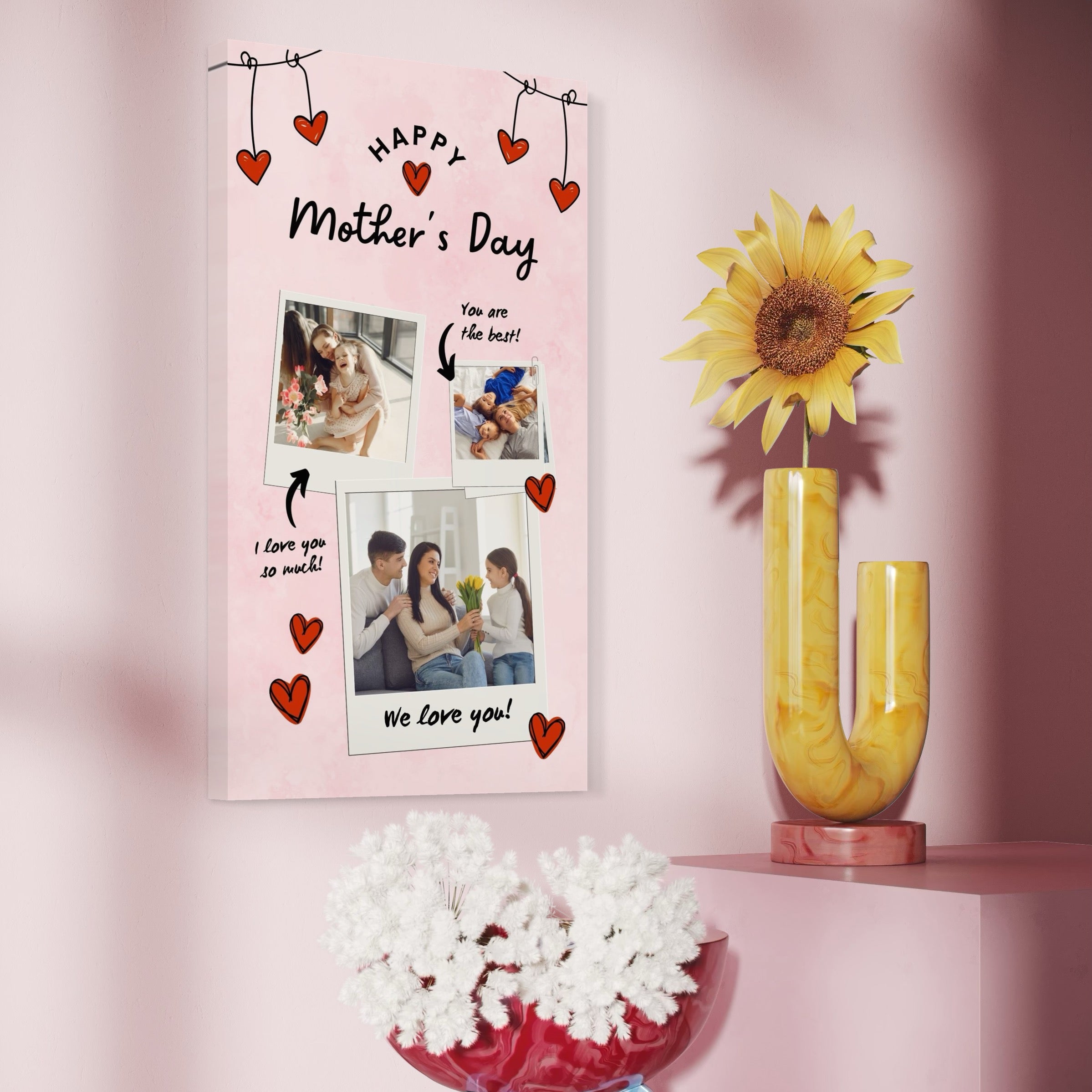 Tablou Canvas Personalizat cu 3 Poze Pentru Mama "Happy Mother's Day", PS144