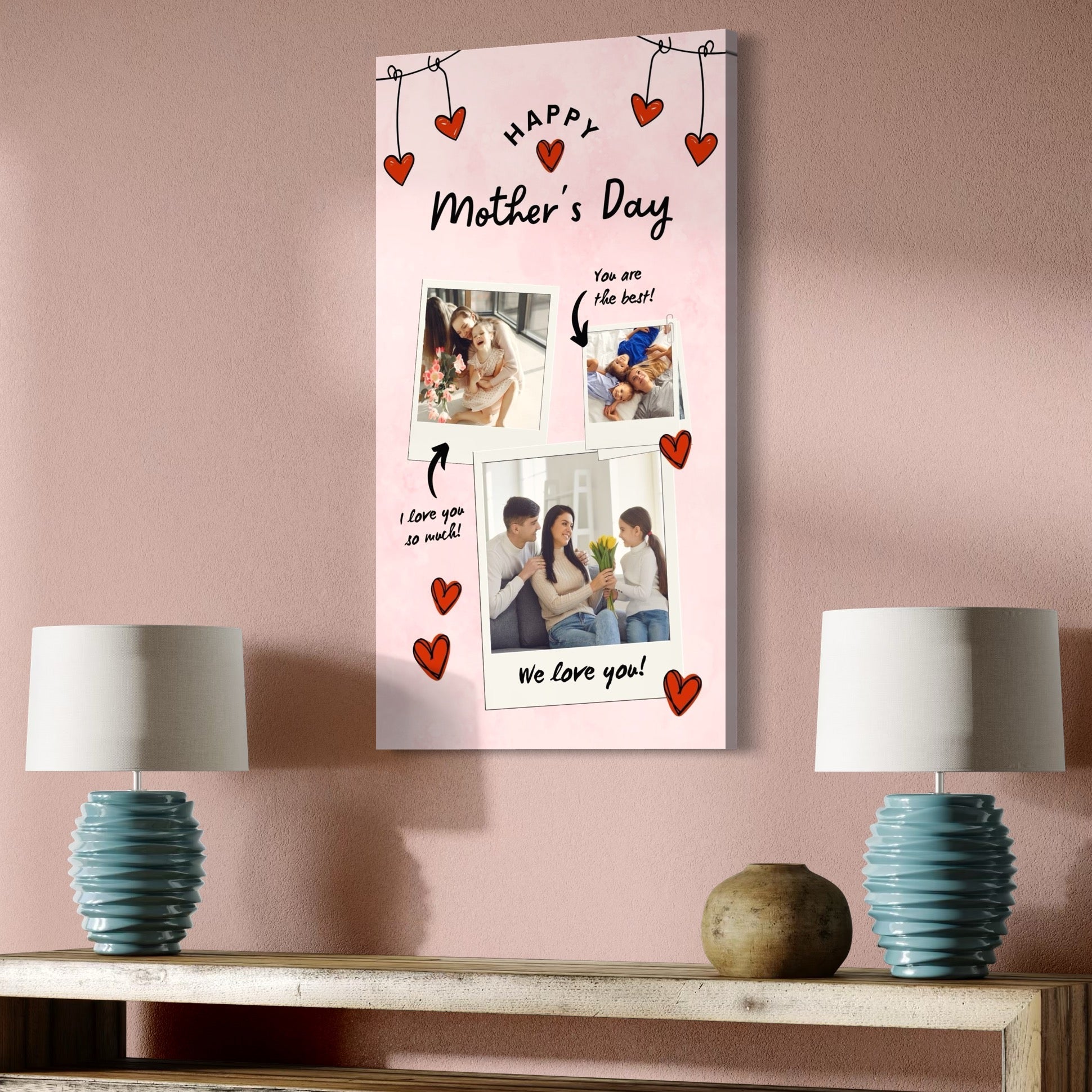 Tablou Canvas Personalizat cu 3 Poze Pentru Mama "Happy Mother's Day", PS144