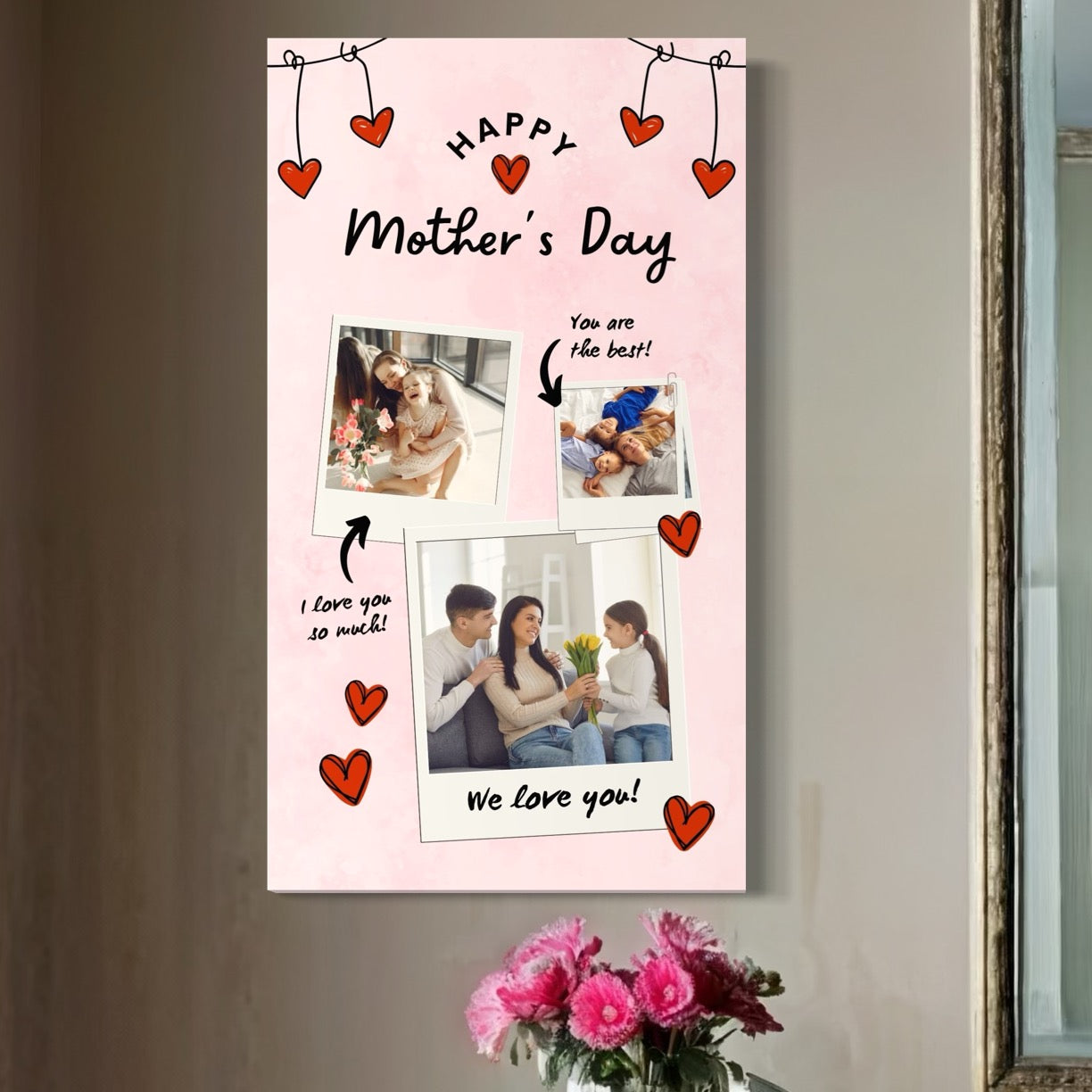 Tablou Canvas Personalizat cu 3 Poze Pentru Mama "Happy Mother's Day", PS144