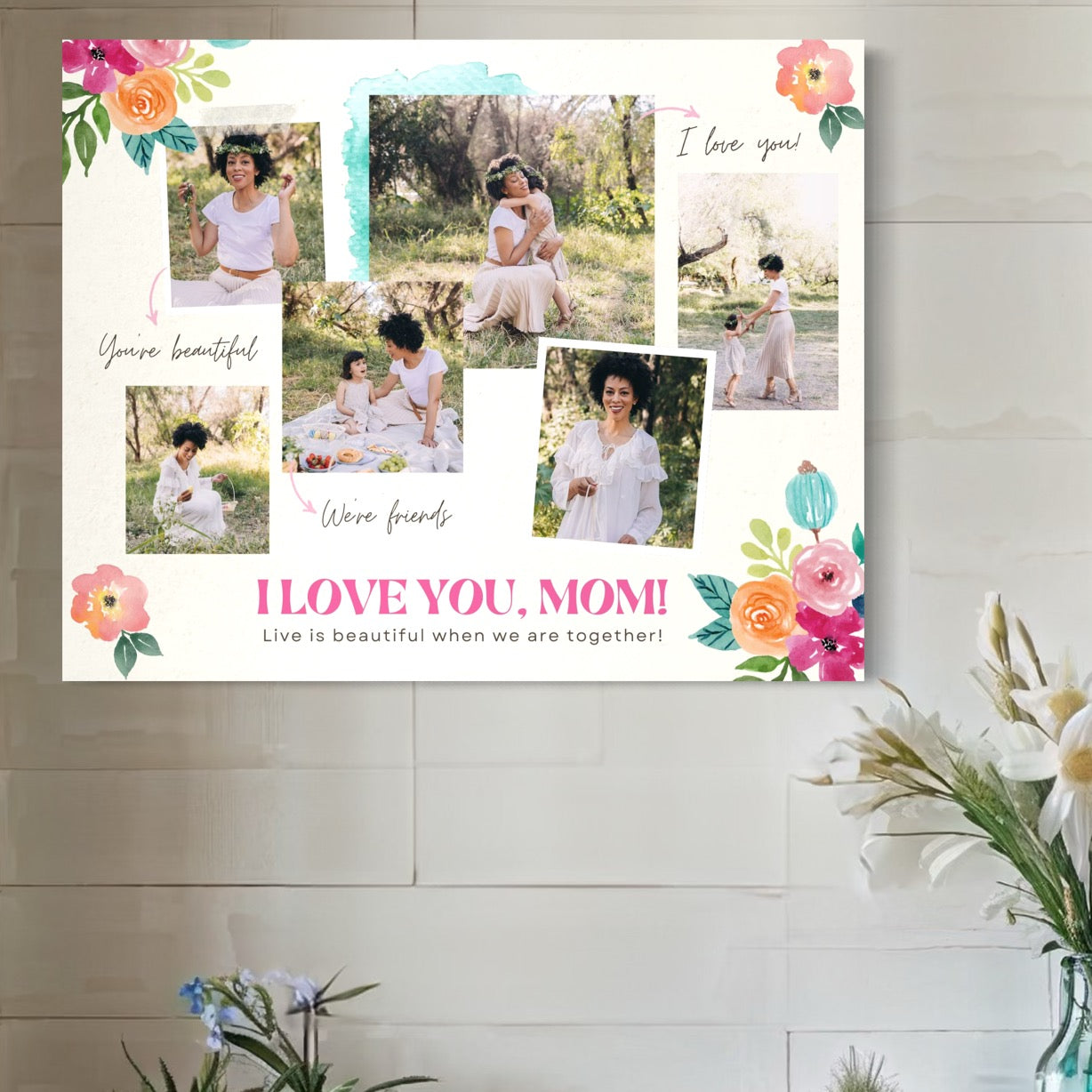 Tablou Canvas Personalizat cu 6 Poze Pentru Mama "I Love You, Mom", PS145