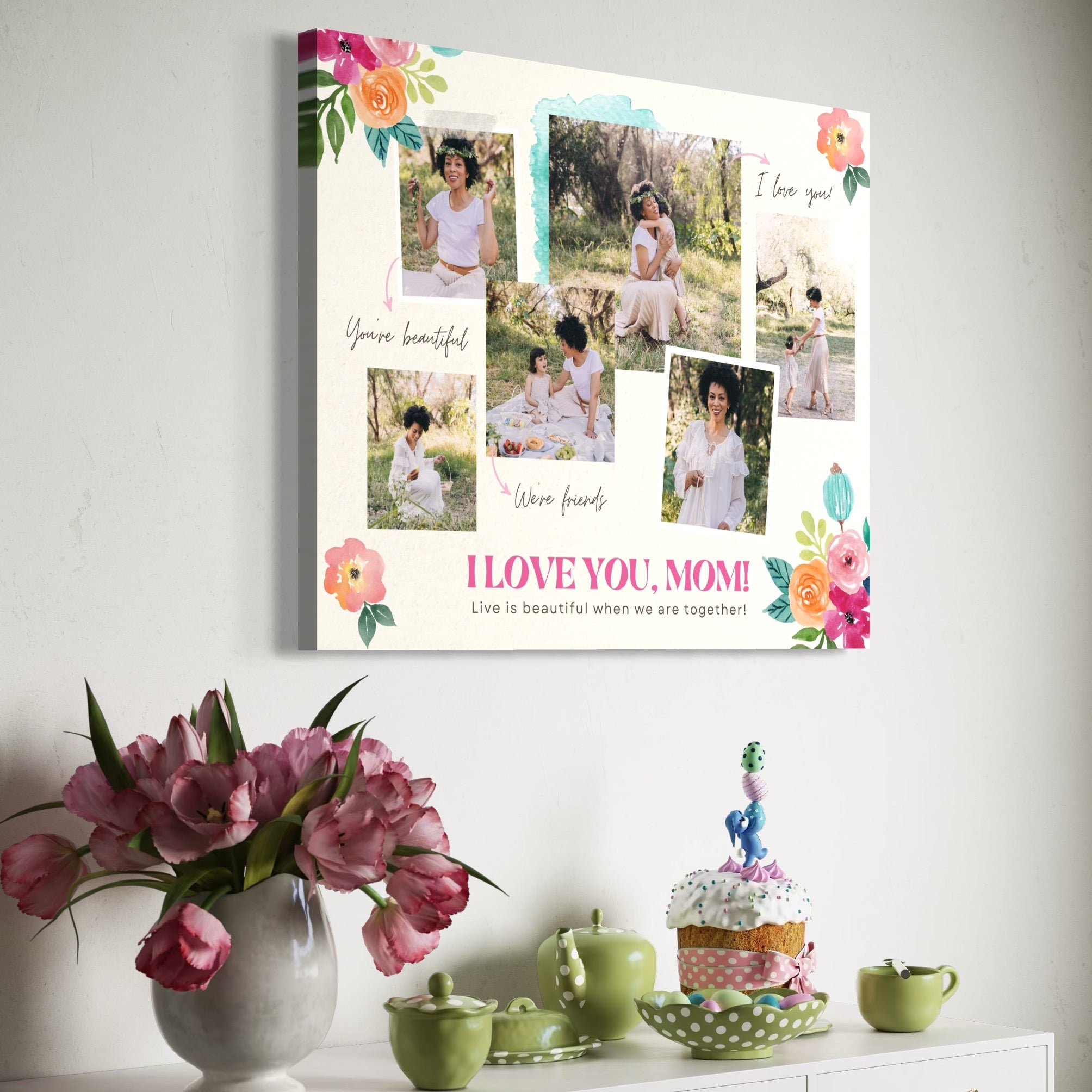Imagine cu tablou canvas personalizat cu fotografii de familie, tiparita pe panza canvas
