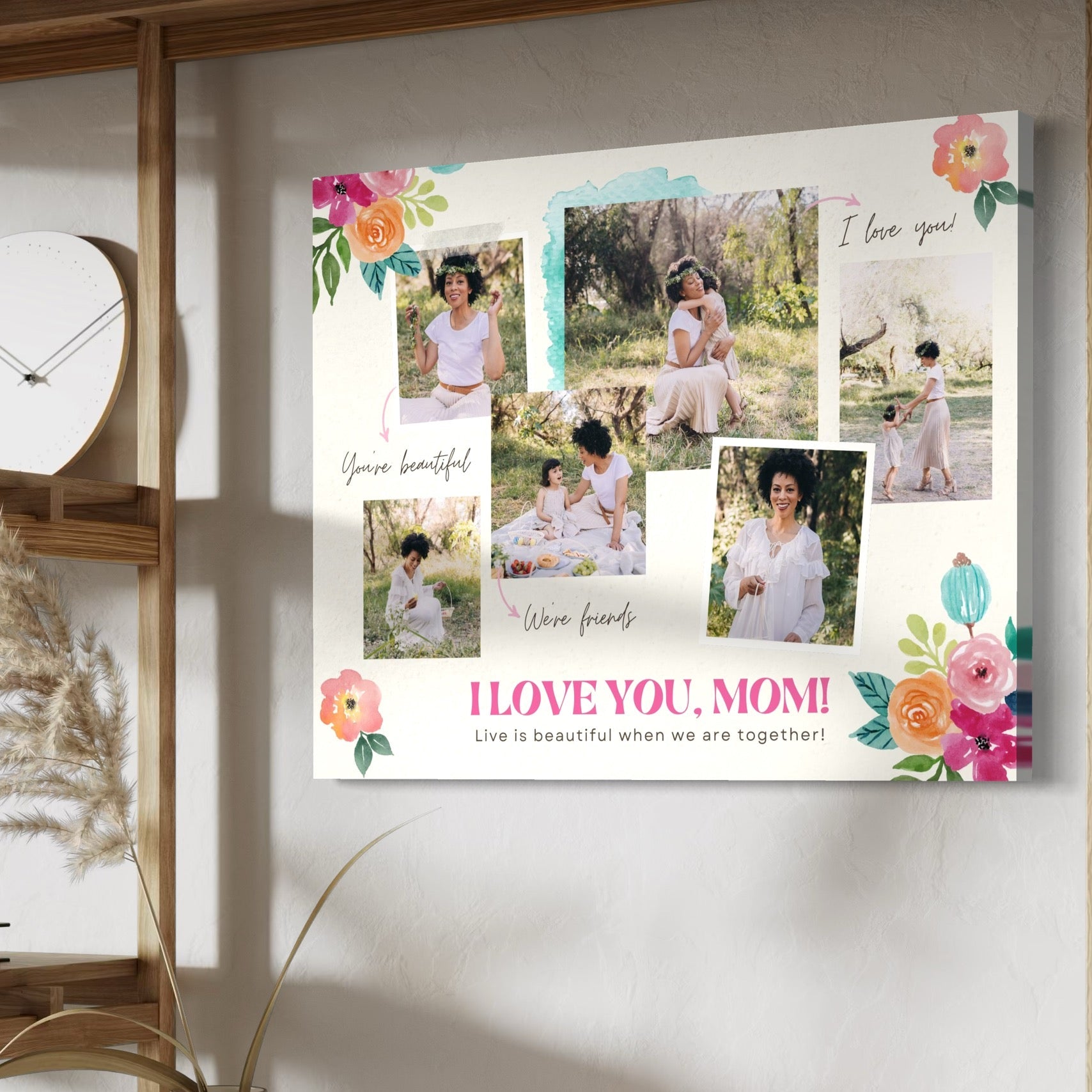 Tablou Canvas Personalizat cu 6 Poze Pentru Mama "I Love You, Mom", PS145