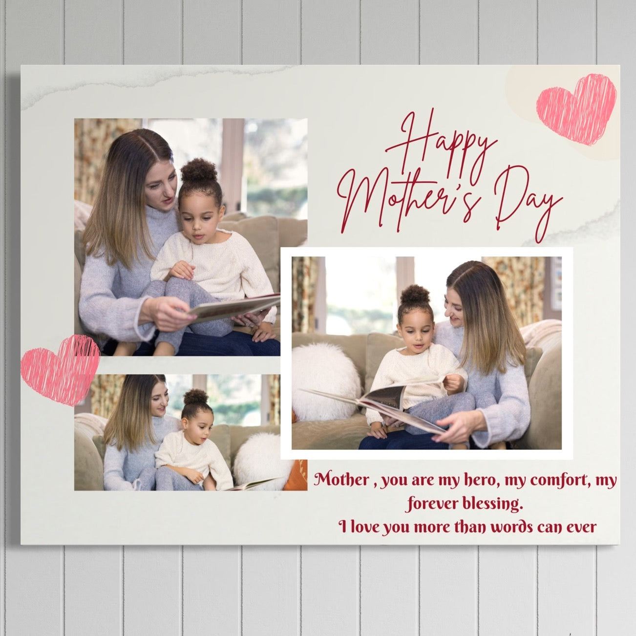 Tablou Canvas Personalizat cu 3 Poze Pentru Mama "Happy Mother's Day", PS147