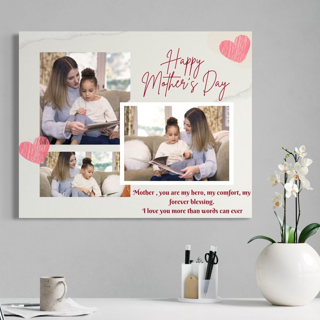 Tablou Canvas Personalizat cu 3 Poze Pentru Mama "Happy Mother's Day", PS147