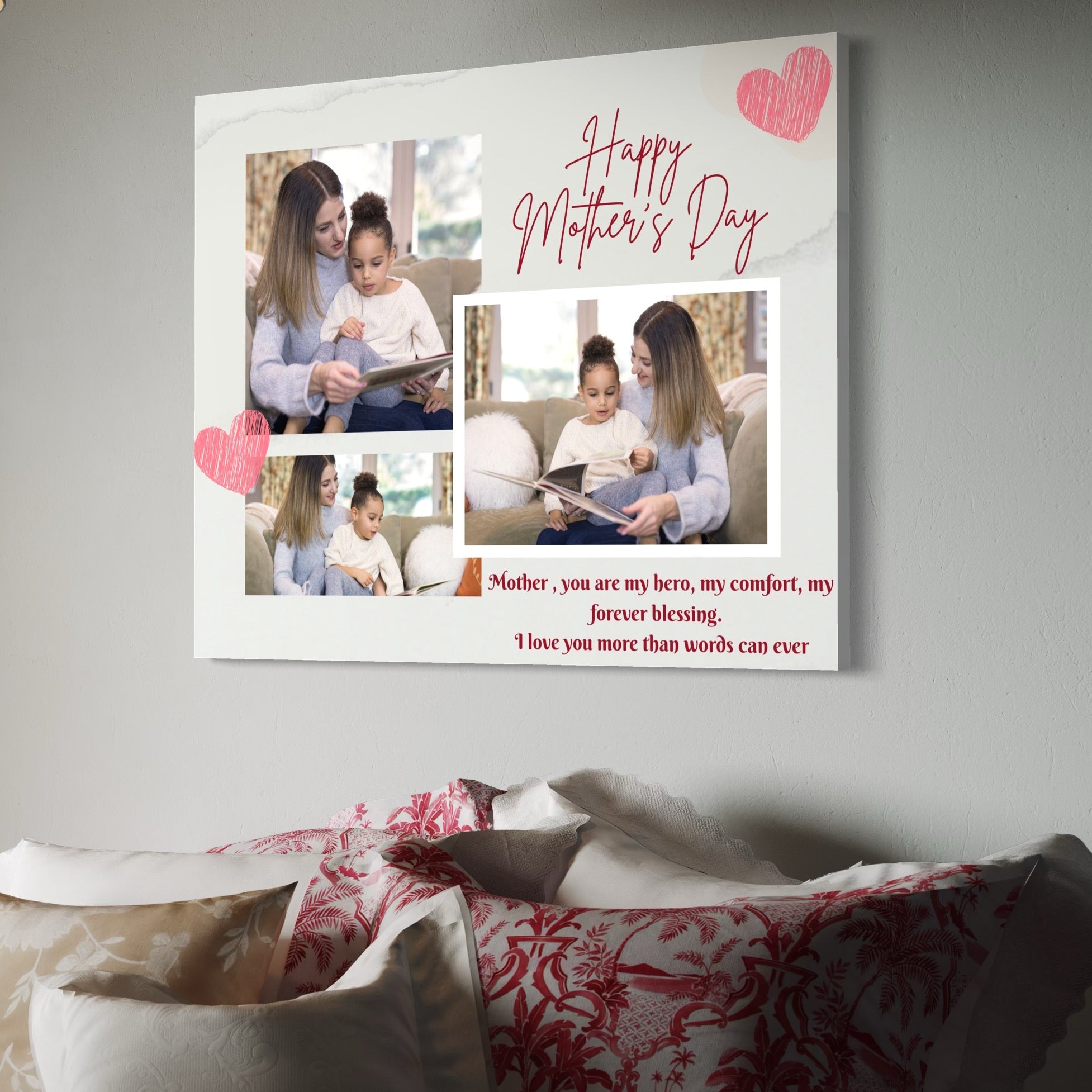 Tablou Canvas Personalizat cu 3 Poze Pentru Mama "Happy Mother's Day", PS147