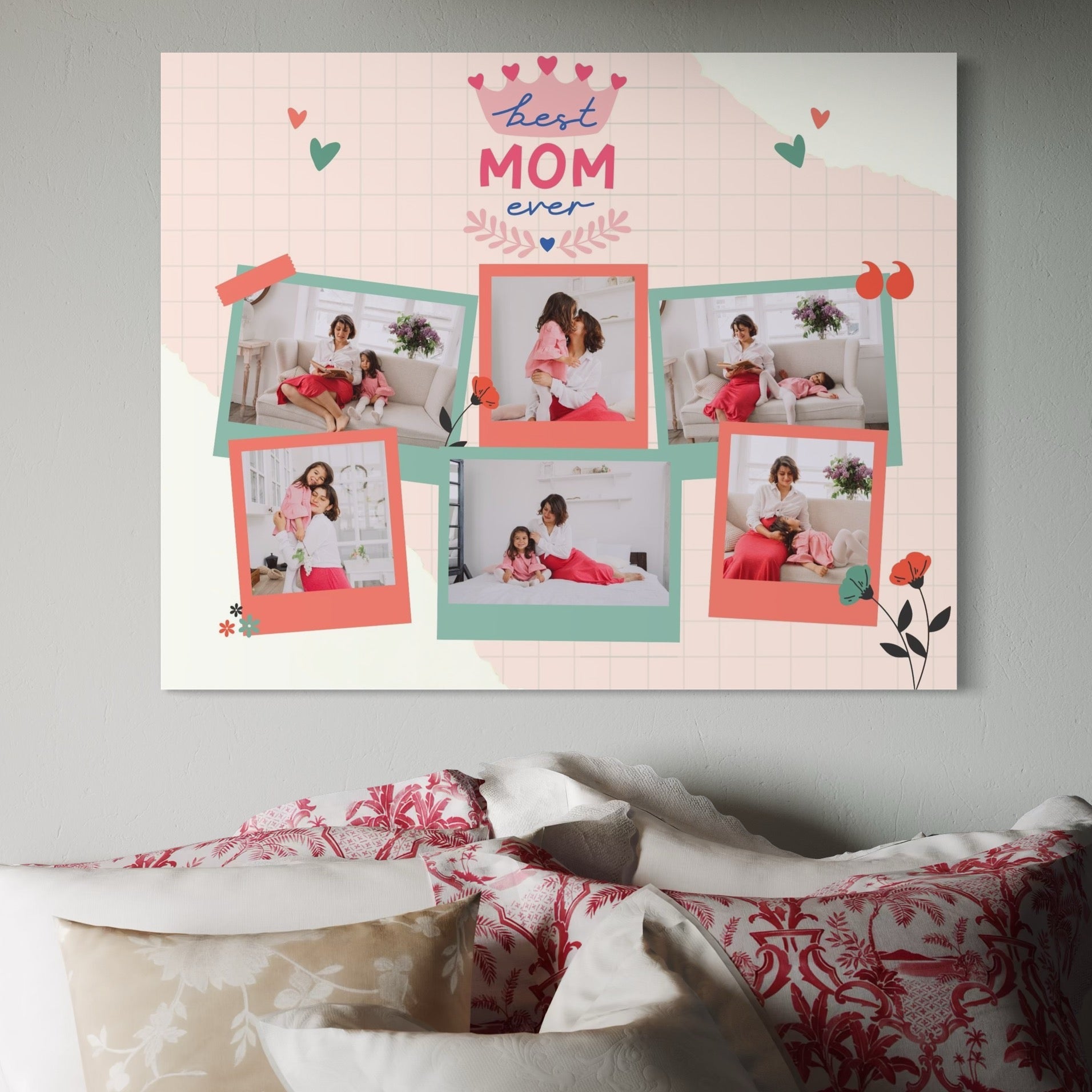 Tablou Canvas Personalizat cu 6 Poze Pentru Mama "Best Mom Ever", PS148