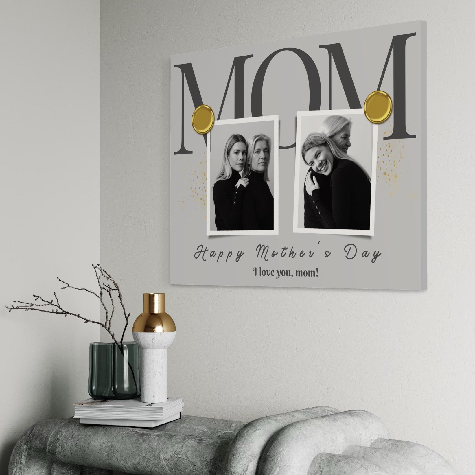 Tablou Canvas Personalizat cu 2 Poze Pentru Mama "Happy Mother's Day", PS150