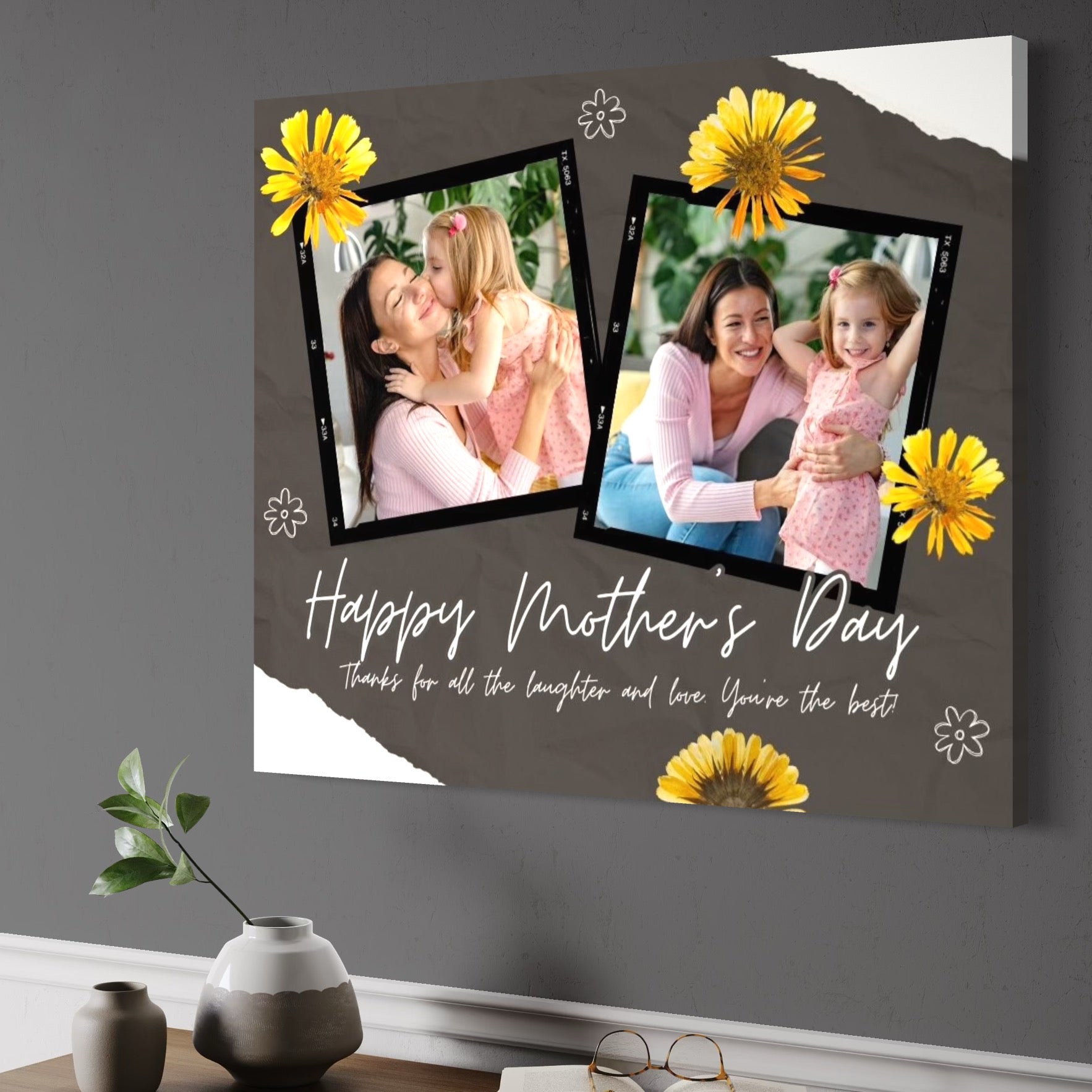 Tablou Canvas Personalizat cu 2 Poze Pentru Mama "Happy Mother's Day", PS157