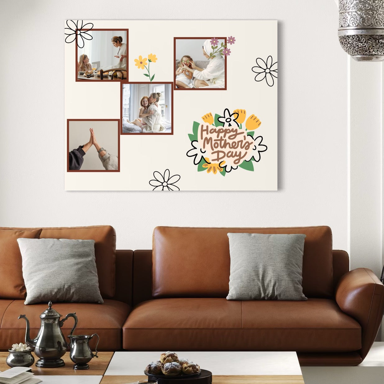 Tablou canvas decorativ cu tablou personalizat pentru mama cu patru cadre foto