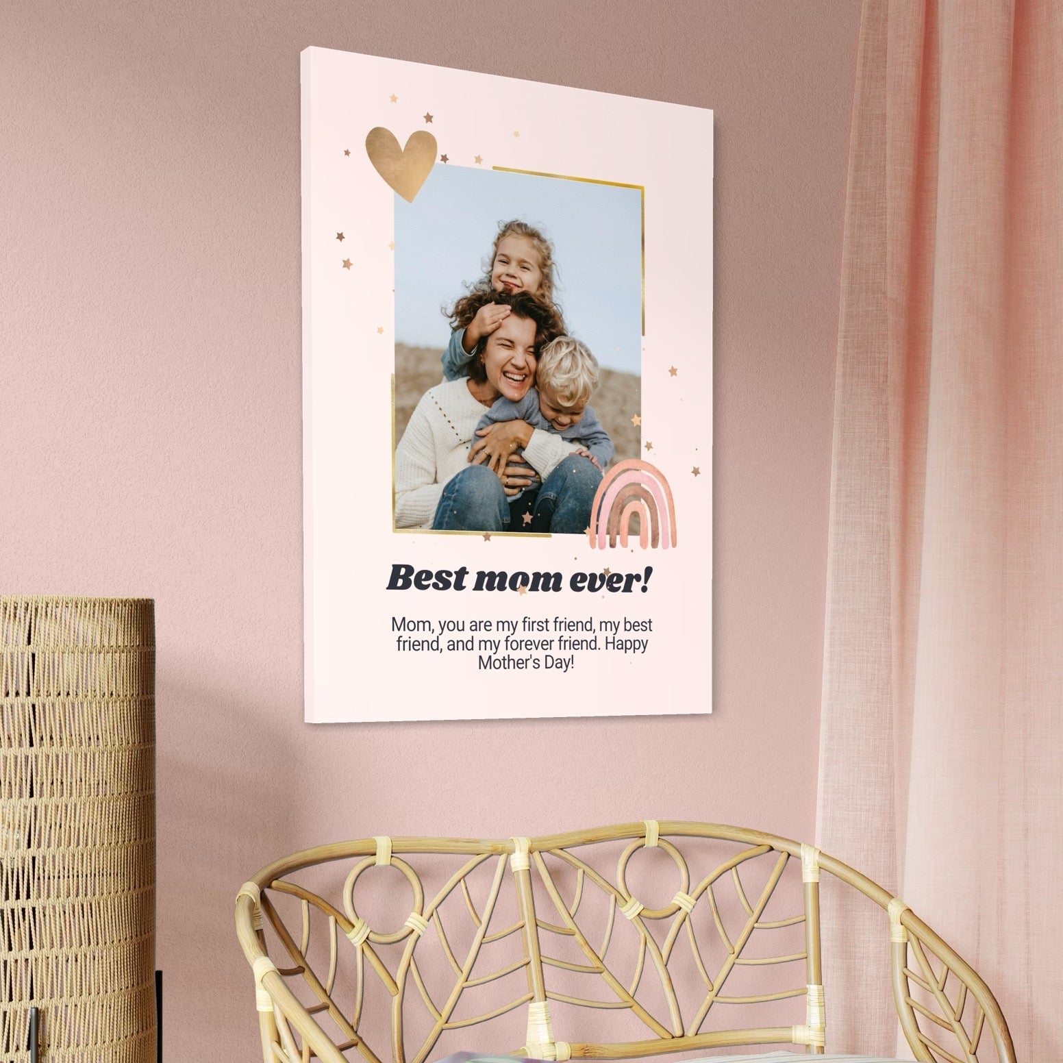 Tablou canvas decorativ cu fotografie mama si copii cu decoratii