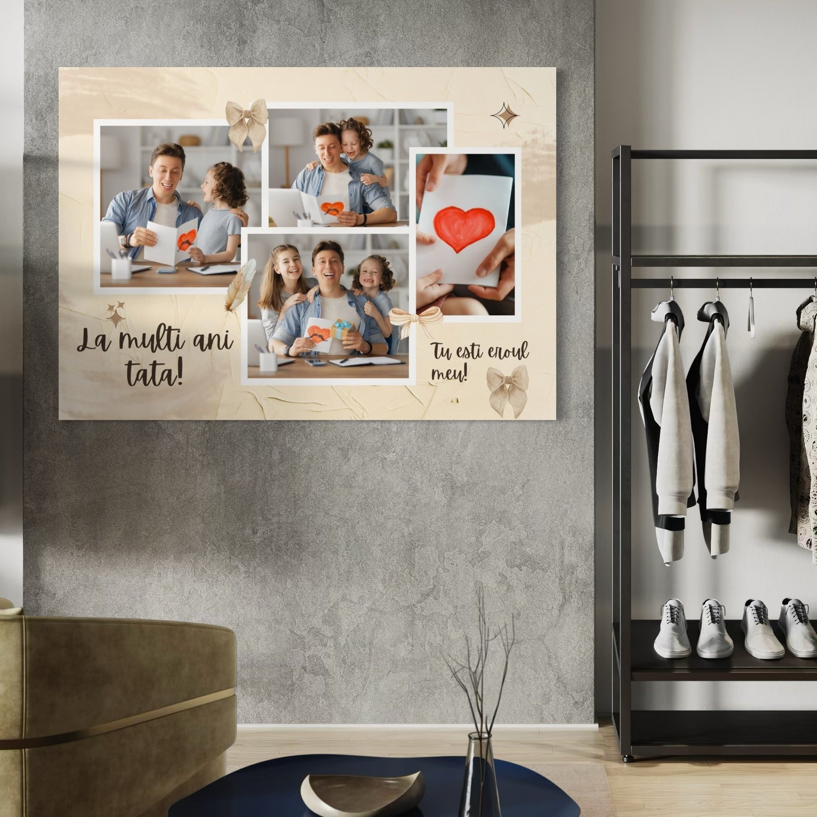 Tablou canvas decorativ cu tablou personalizat cu colaj foto pentru tata