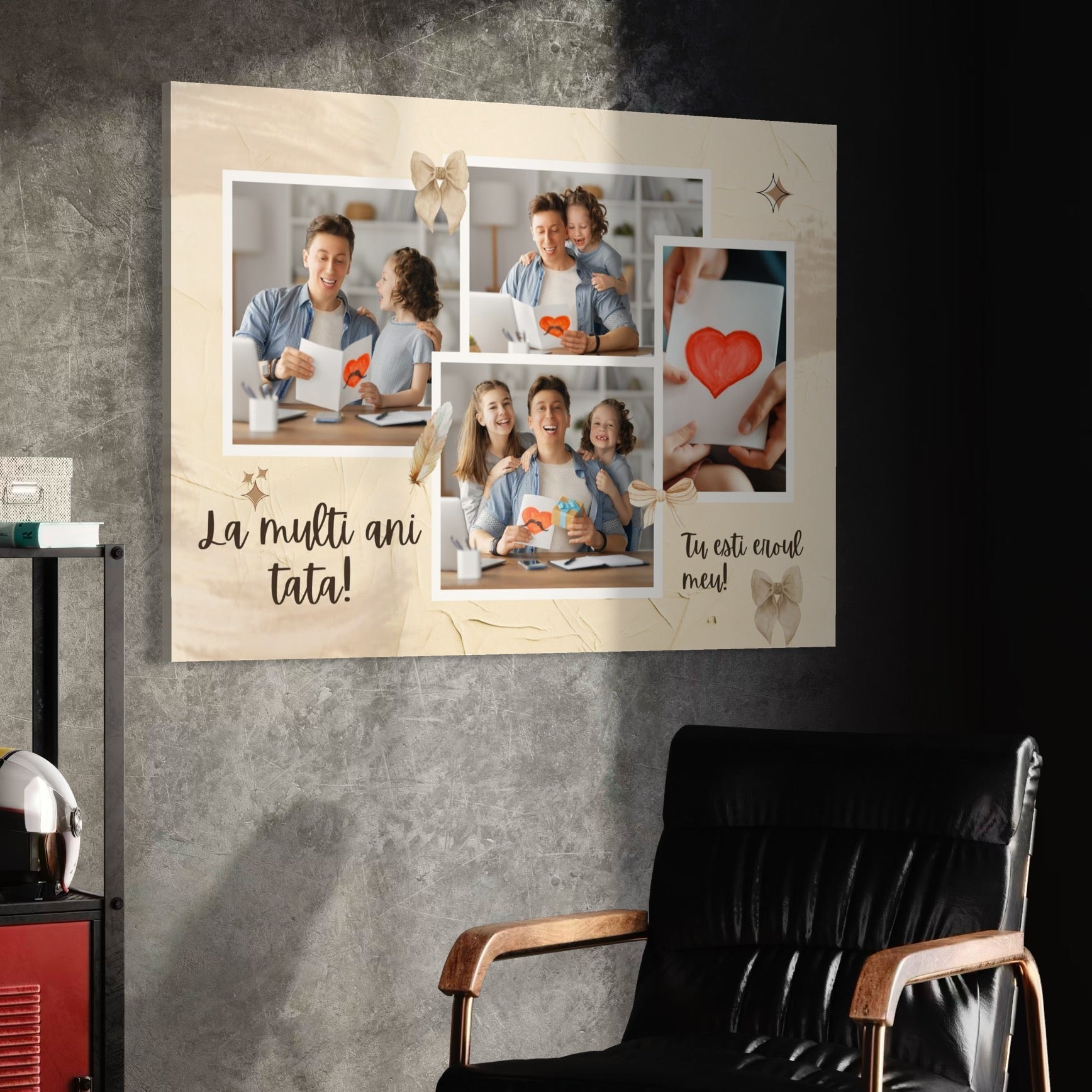 Imagine cu tablou personalizat cu colaj foto pentru tata, tiparita pe panza canvas