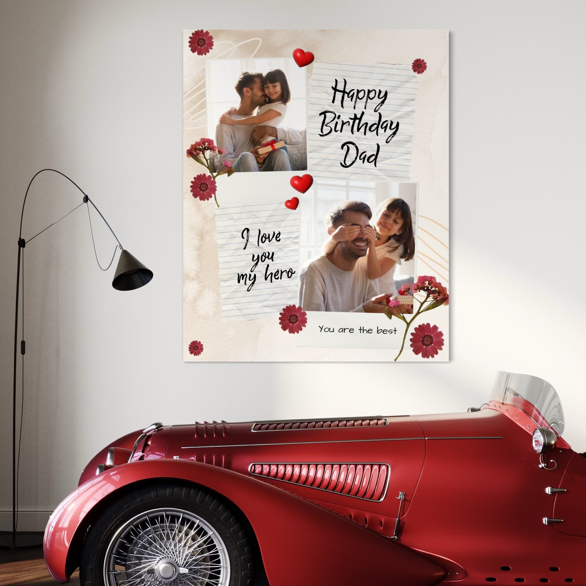 Tablou Canvas Personalizat cu 2 Poze Pentru Tata "Happy Birthday Dad", PS167