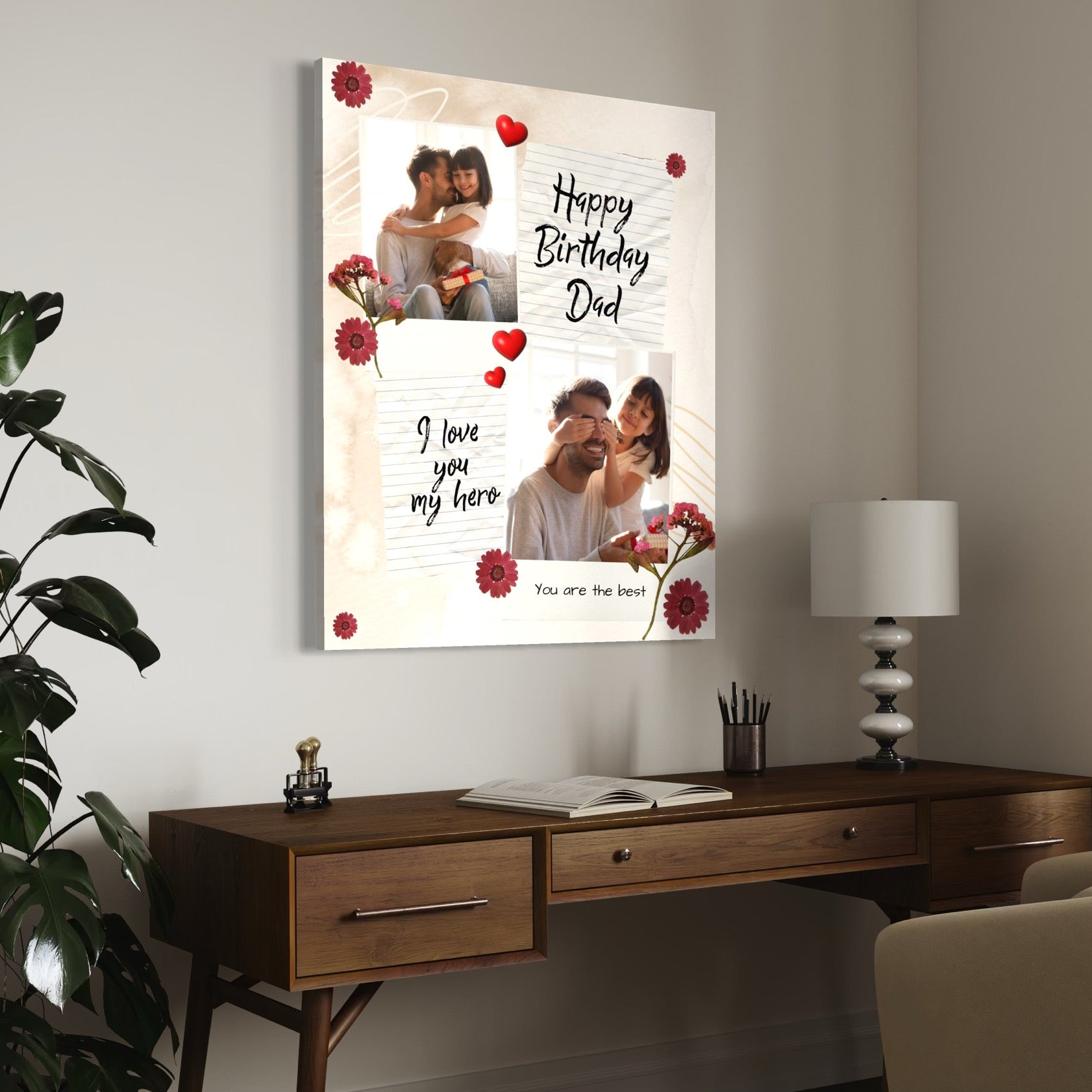 Tablou Canvas Personalizat cu 2 Poze Pentru Tata "Happy Birthday Dad", PS167