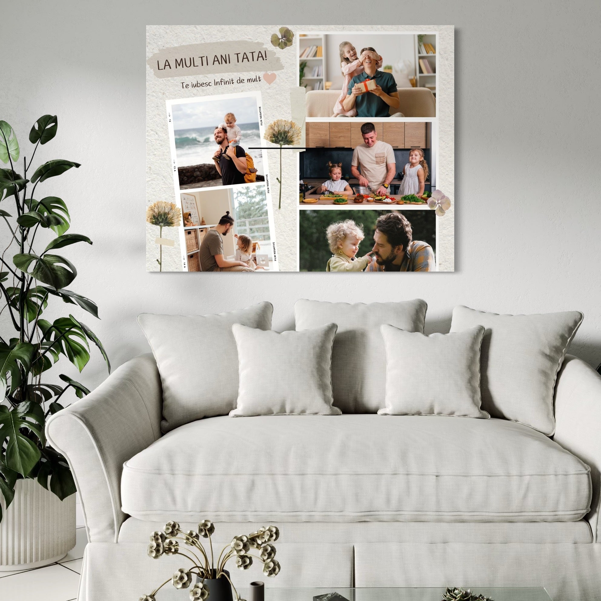 Tablou Canvas Personalizat cu 5 Poze Pentru Tata "La Multi Ani Tata", PS171