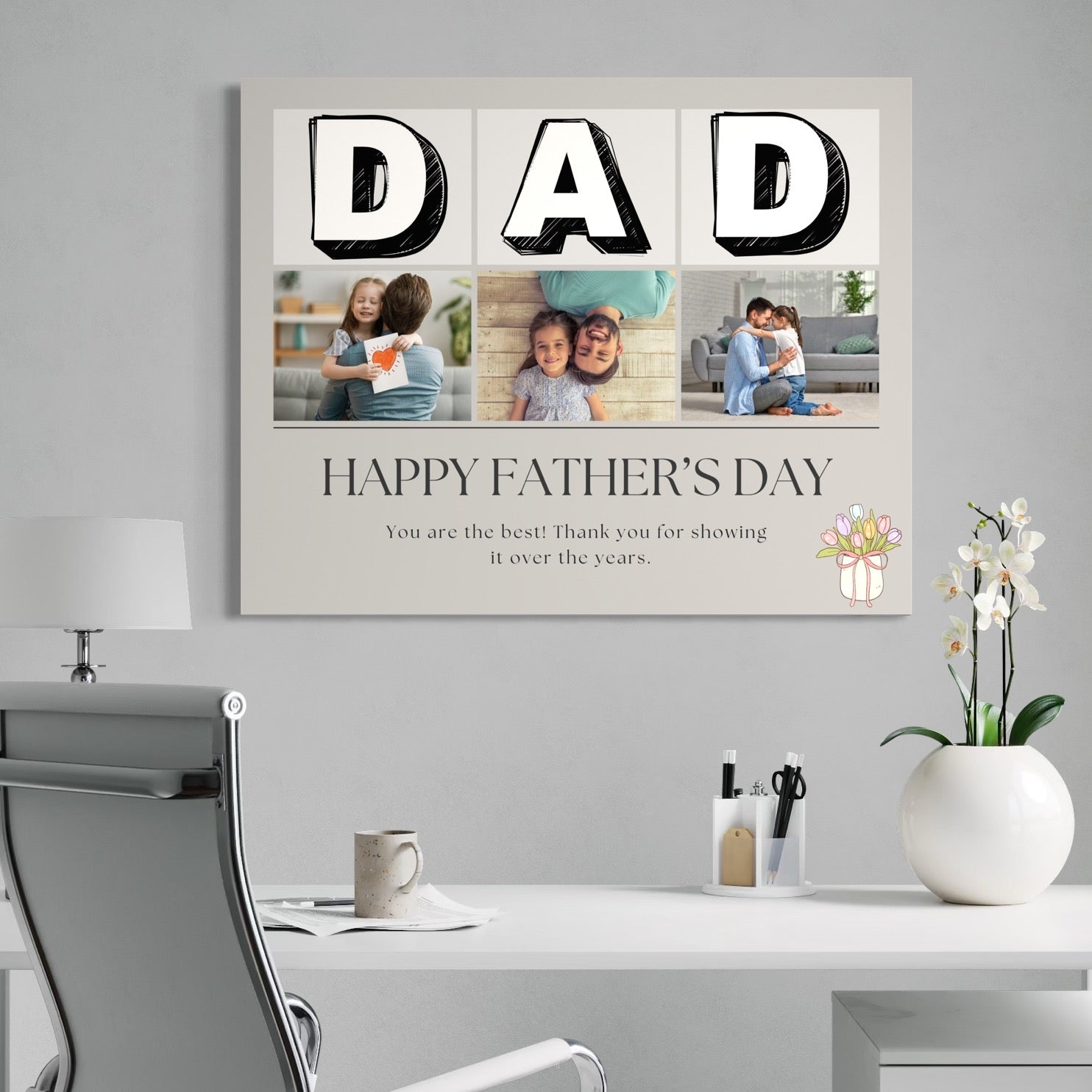 Tablou Canvas Personalizat cu 3 Poze Pentru Tata "Happy Father's Day", PS173