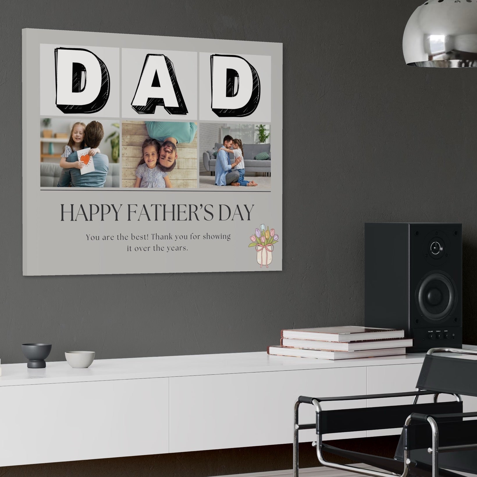 Imagine cu tablou personalizat cu fotografii pentru tata, tiparita pe panza canvas