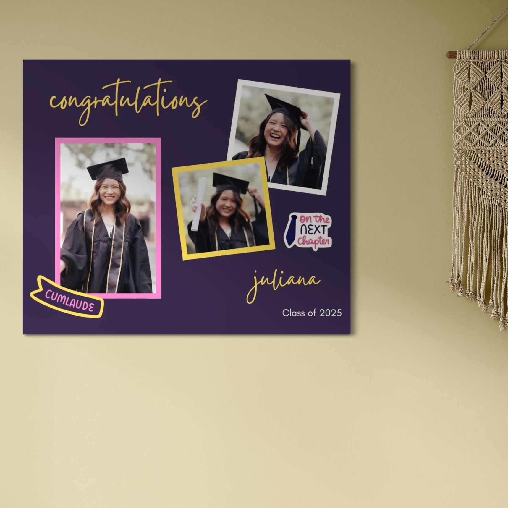 Tablou Canvas Personalizat cu 3 Poze Pentru Absolvire "Congratulation", PS182