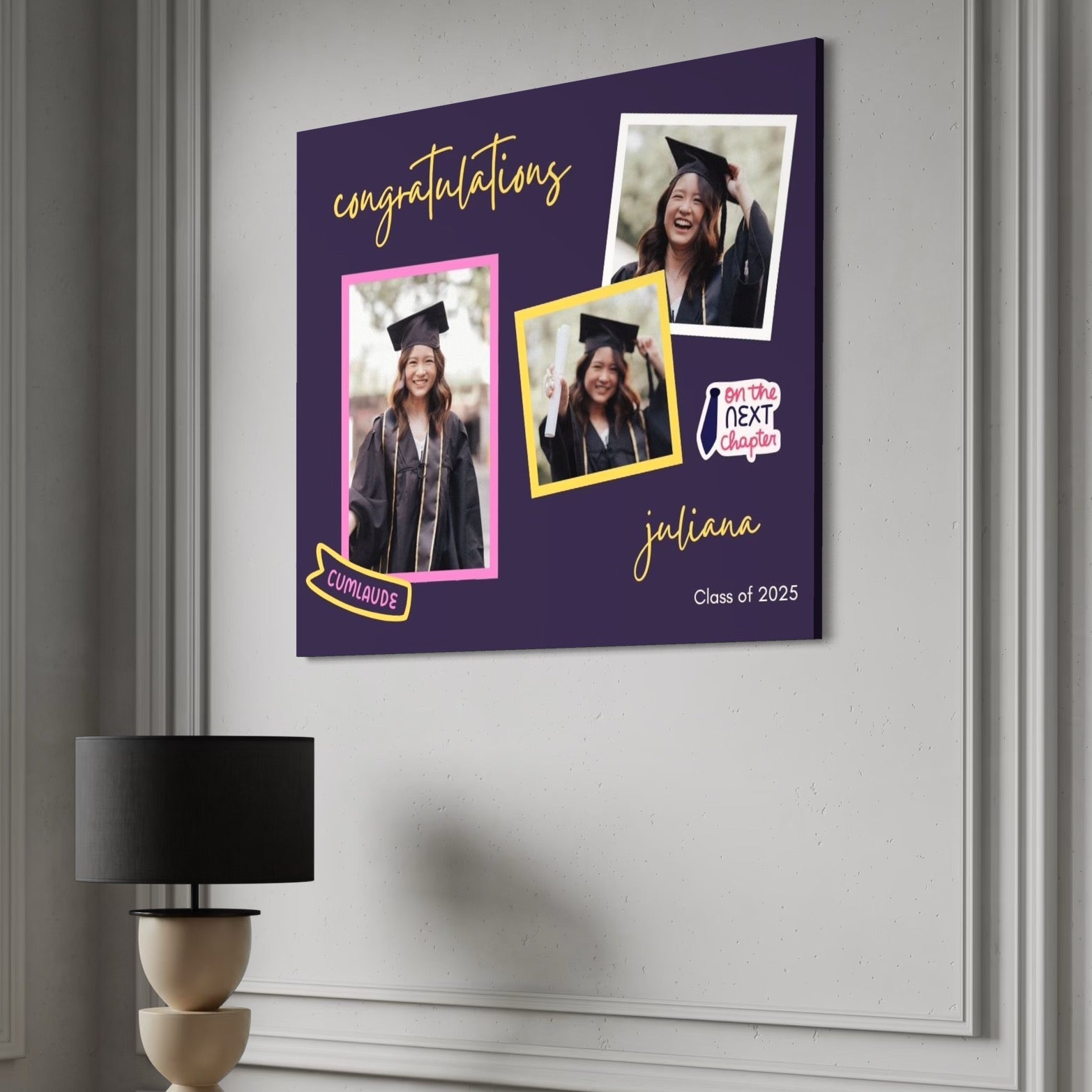 Tablou Canvas Personalizat cu 3 Poze Pentru Absolvire "Congratulation", PS182