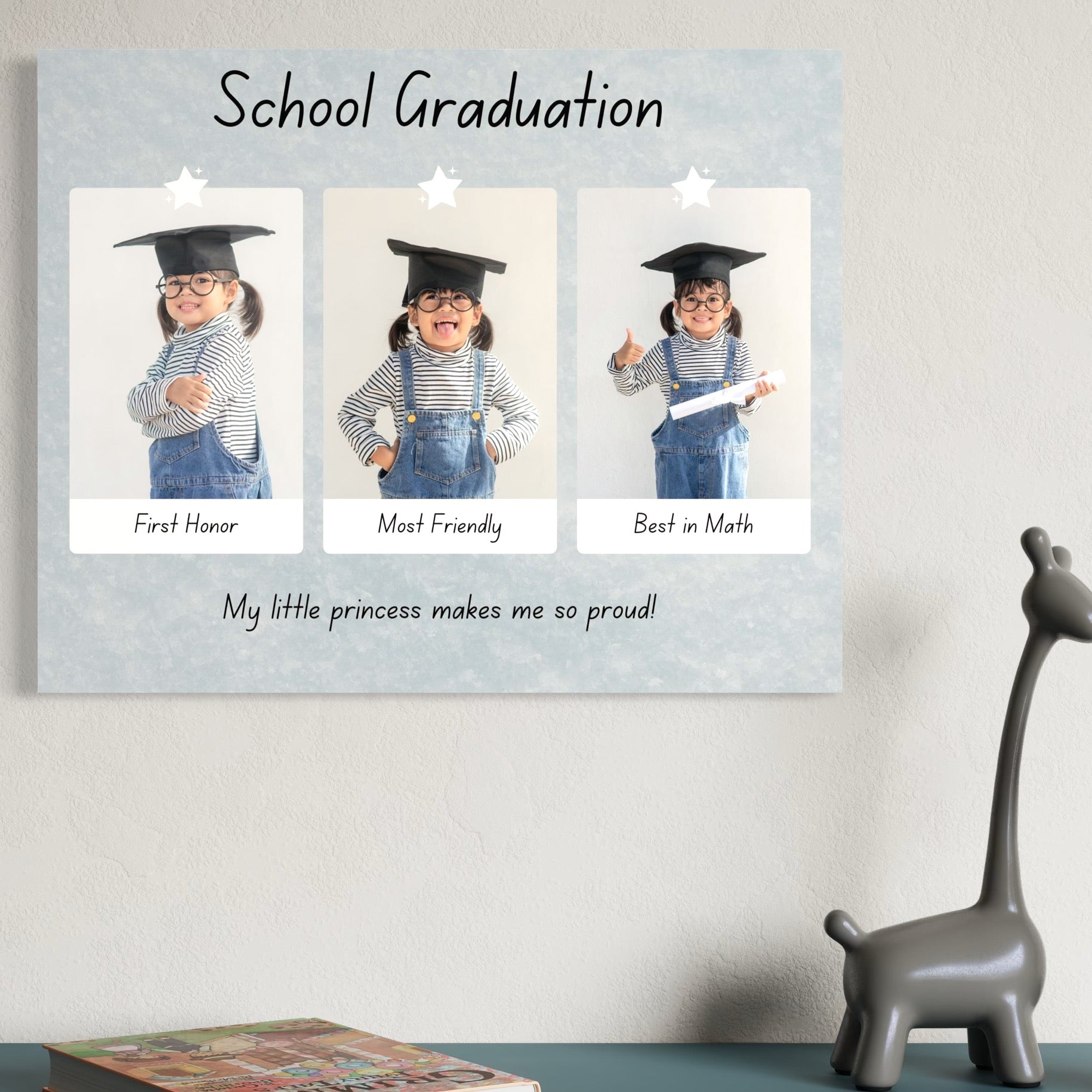 Tablou Canvas Personalizat cu 3 Poze Pentru Absolvire "School Graduation", PS183