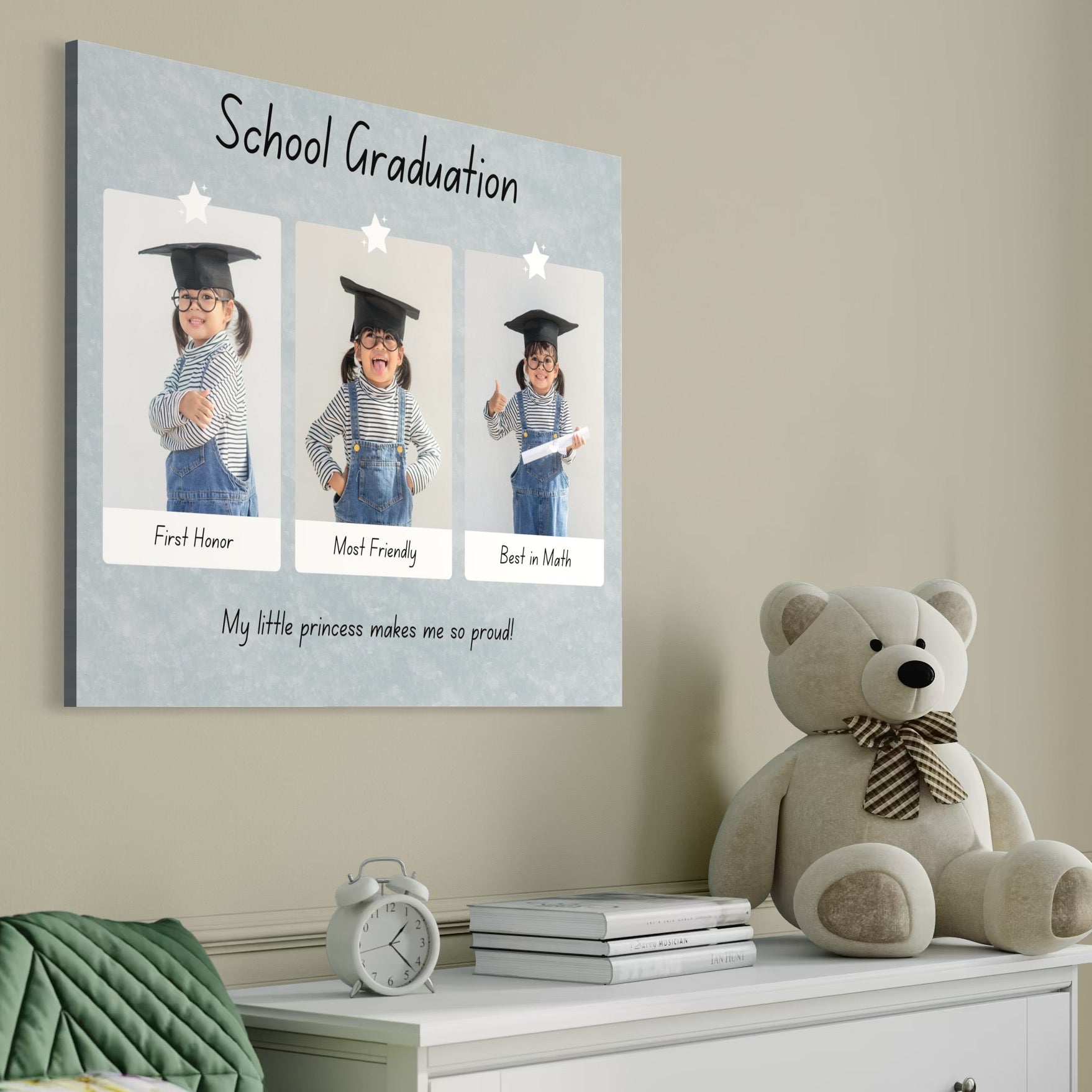 Tablou Canvas Personalizat cu 3 Poze Pentru Absolvire "School Graduation", PS183