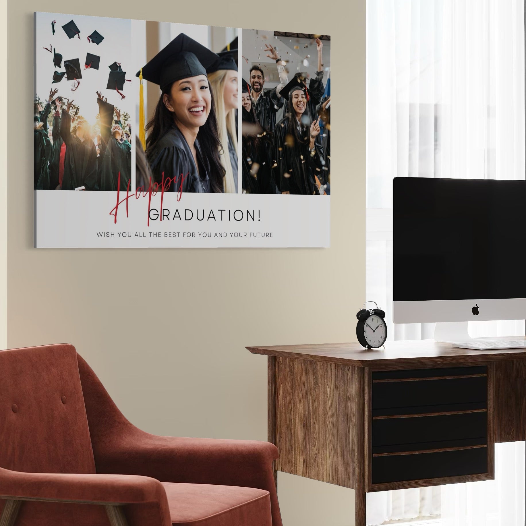 Tablou Canvas Personalizat cu 3 Poze Pentru Absolvire "Happy Graduation", PS187