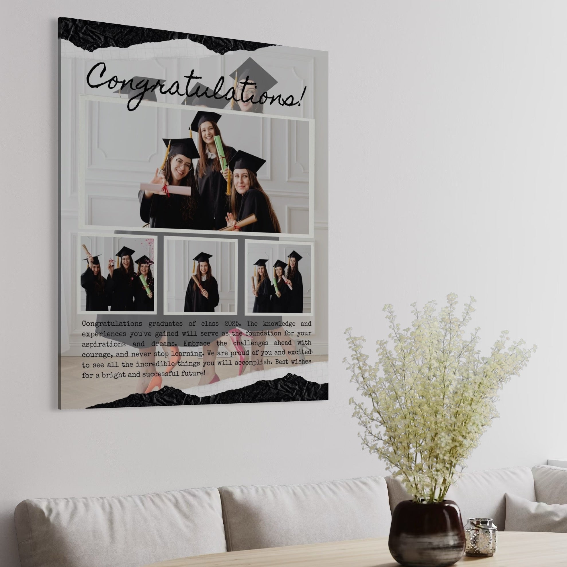 Imagine cu tablou canvas personalizat cu fotografii de absolvire, tiparita pe panza canvas