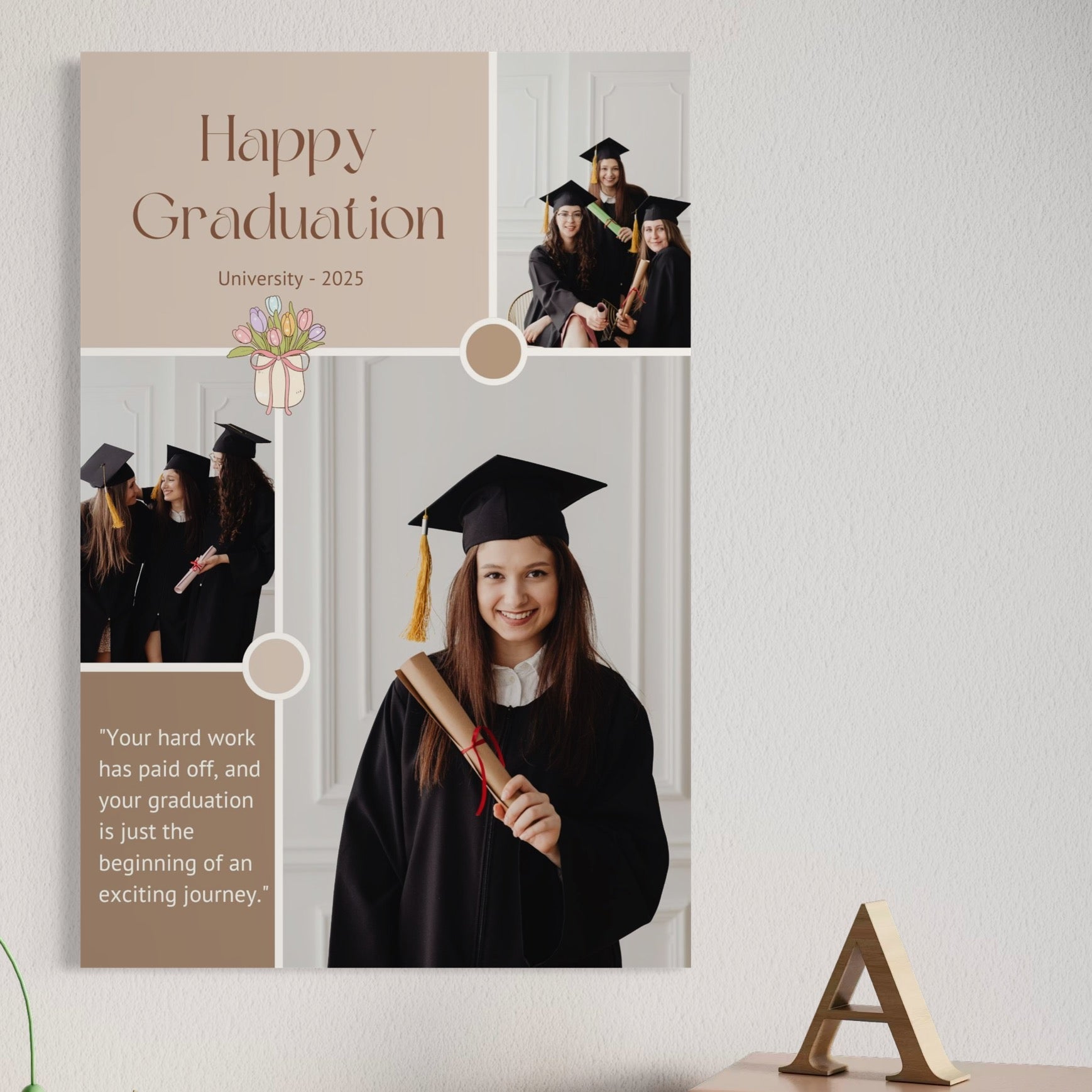 Tablou Canvas Personalizat cu 3 Poze Pentru Absolvire "Congratulations", PS192