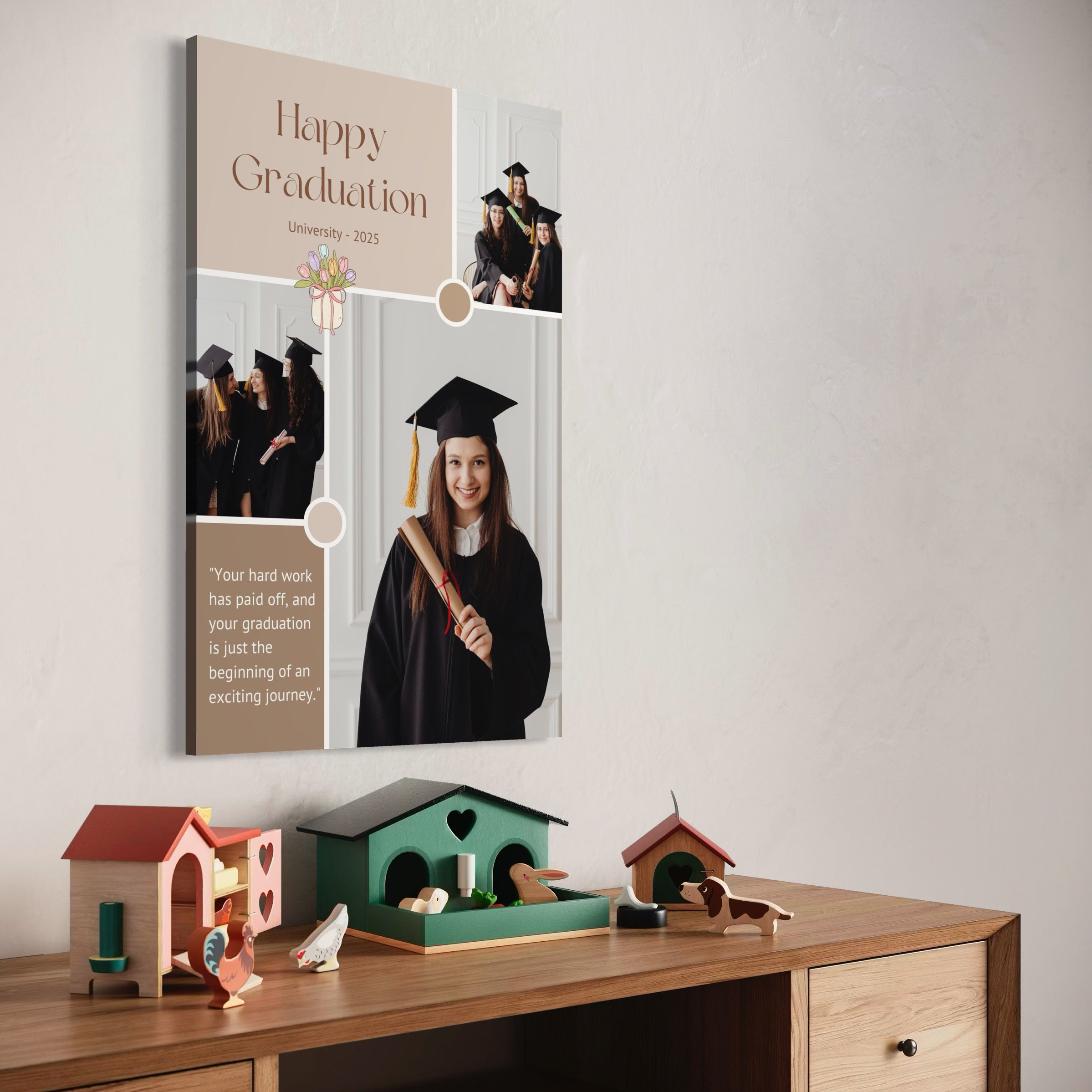 Tablou Canvas Personalizat cu 3 Poze Pentru Absolvire "Congratulations", PS192