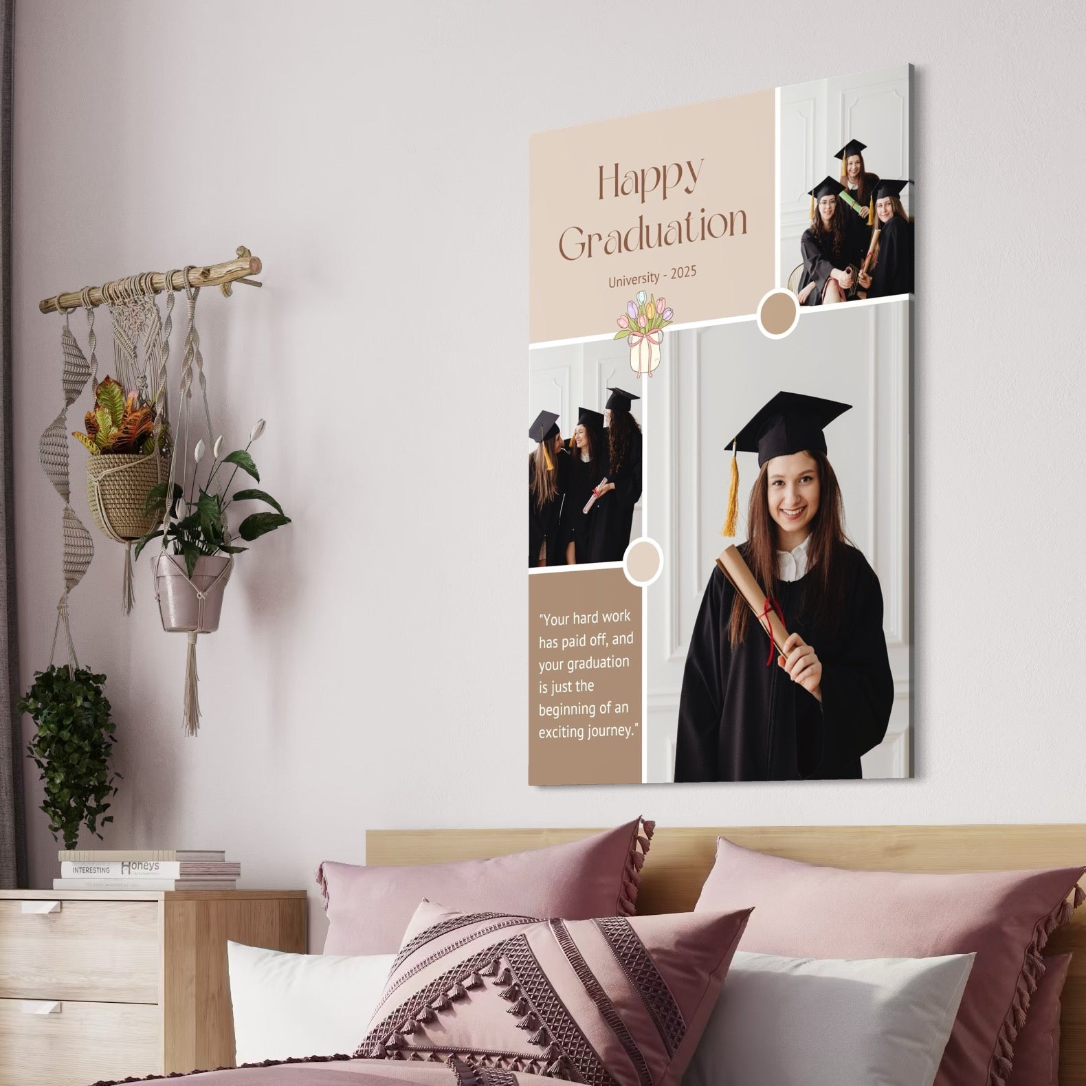 Tablou Canvas Personalizat cu 3 Poze Pentru Absolvire "Congratulations", PS192