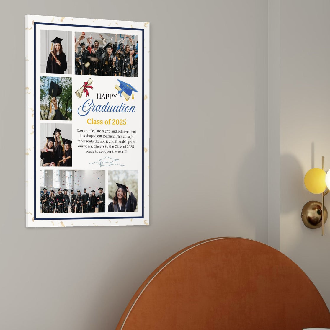 Imagine cu tablou canvas personalizat cu fotografii de absolvire, tiparita pe panza canvas