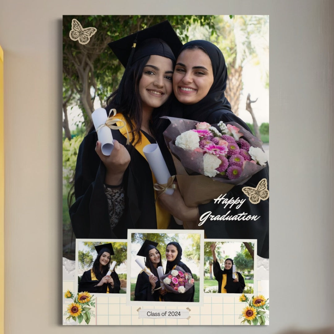 Tablou Canvas Personalizat cu 4 Poze Pentru Absolvire "Happy Graduation", PS196