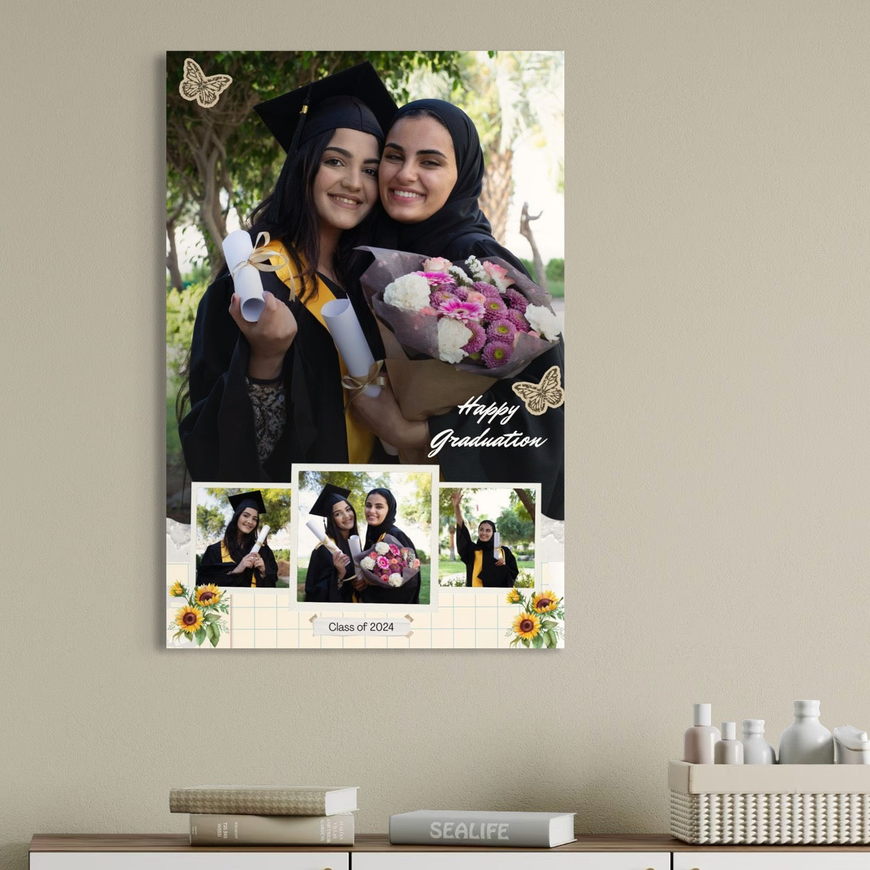 Tablou Canvas Personalizat cu 4 Poze Pentru Absolvire "Happy Graduation", PS196