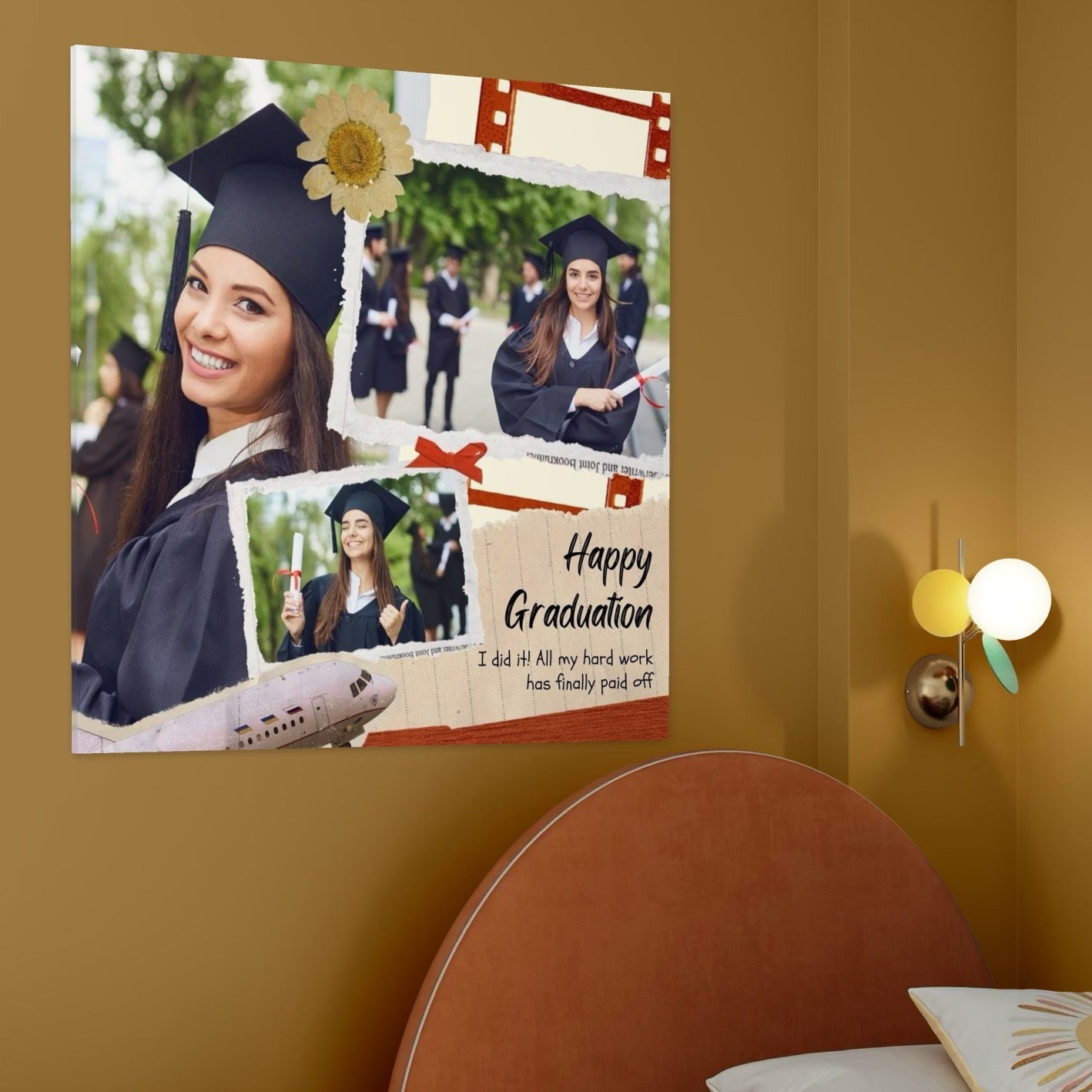 Tablou Canvas Personalizat cu 3 Poze Pentru Absolvire "Happy Graduation", PS199