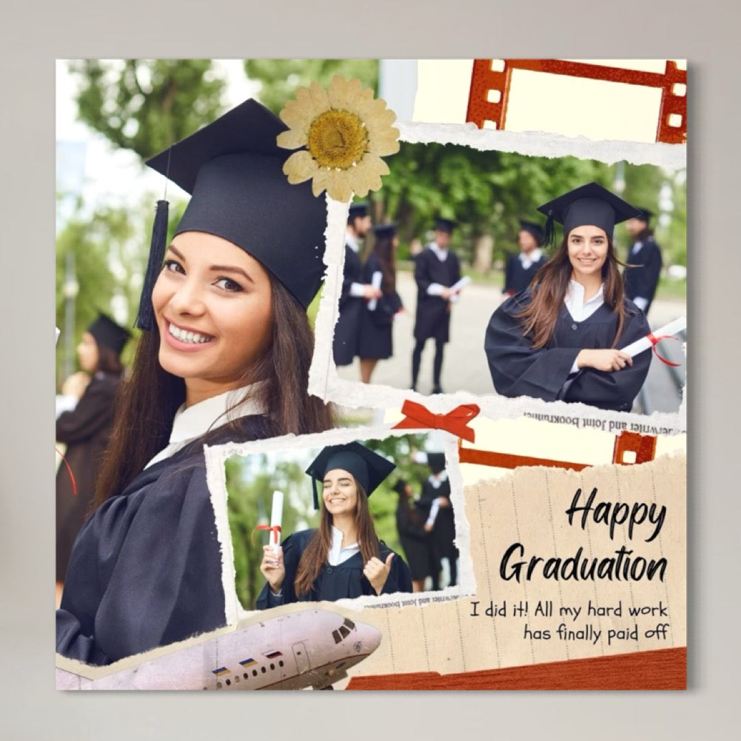 Tablou Canvas Personalizat cu 3 Poze Pentru Absolvire "Happy Graduation", PS199