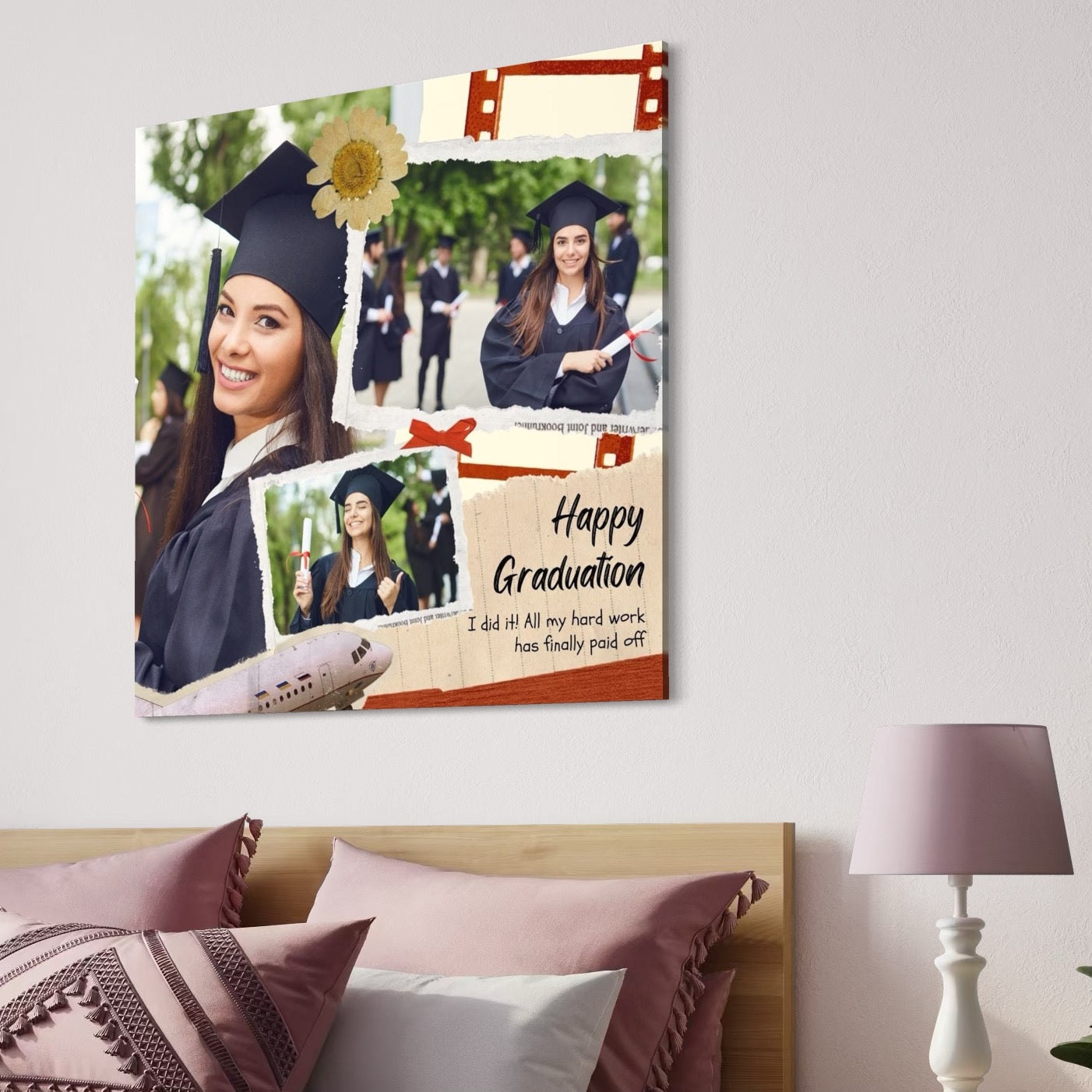 Tablou Canvas Personalizat cu 3 Poze Pentru Absolvire "Happy Graduation", PS199