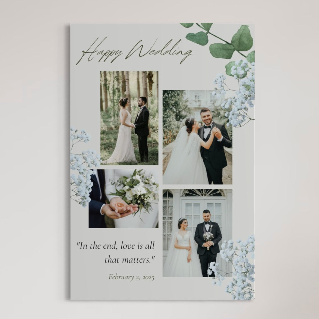 Tablou Canvas Personalizat cu 4 Poze Pentru Nunta "Happy Wedding", PS201