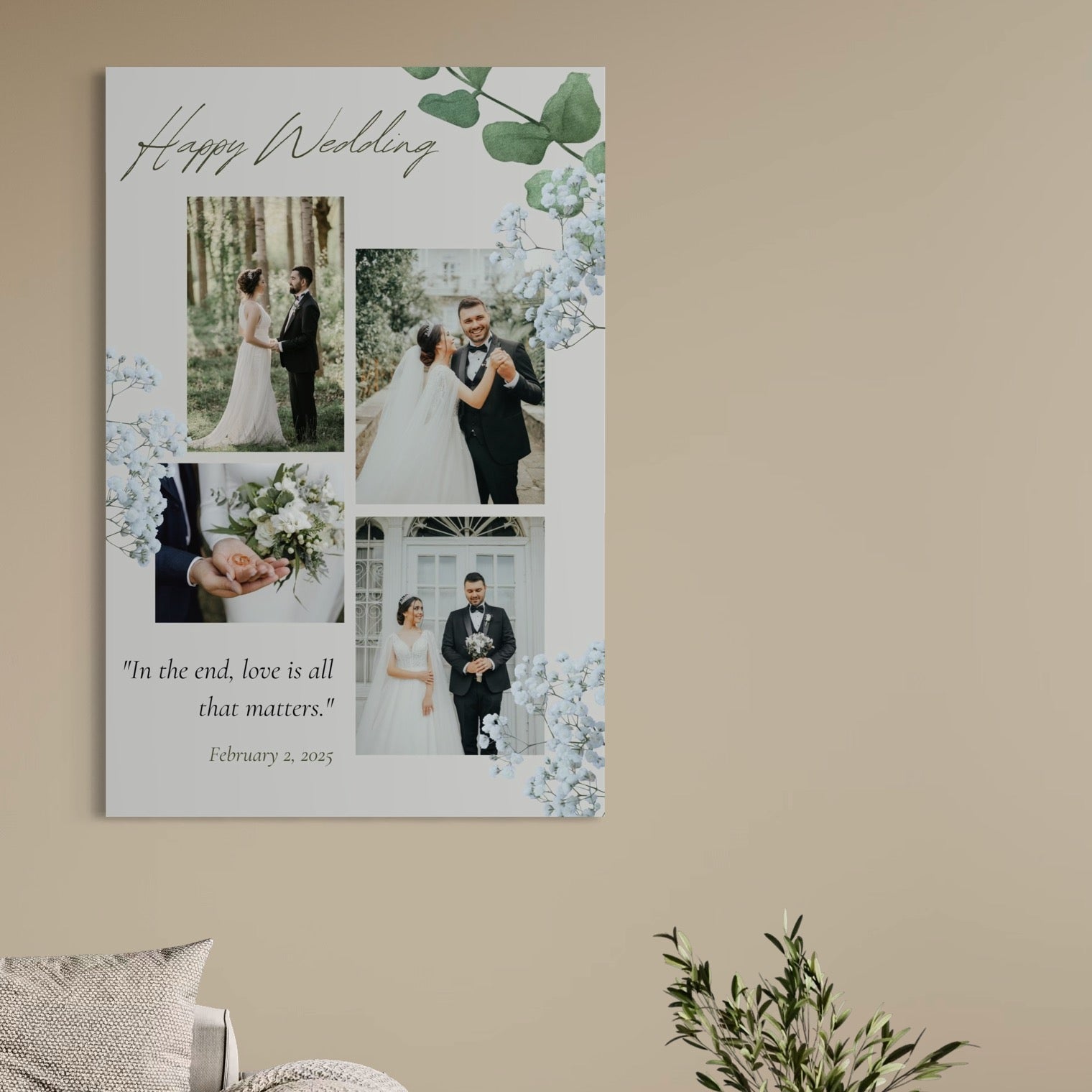 Tablou canvas decorativ cu tablou canvas cu patru fotografii de nunta