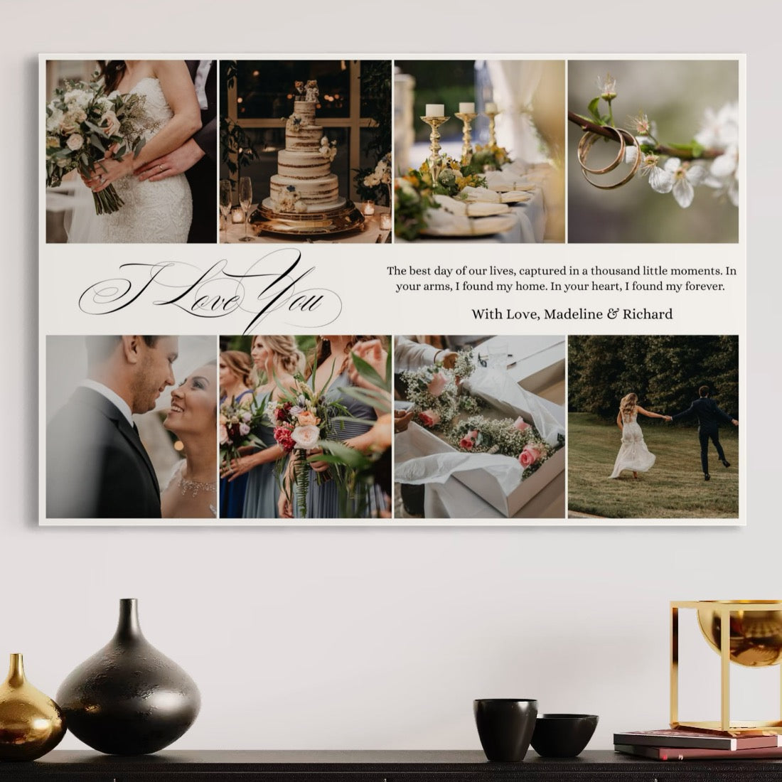 Tablou Canvas Personalizat cu 8 Poze Pentru Nunta "I Love You", PS203