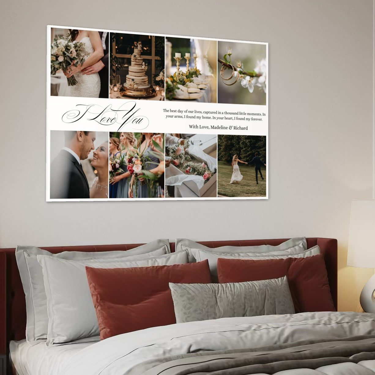 Imagine cu tablou canvas personalizat cu fotografii de nunta, tiparita pe panza canvas